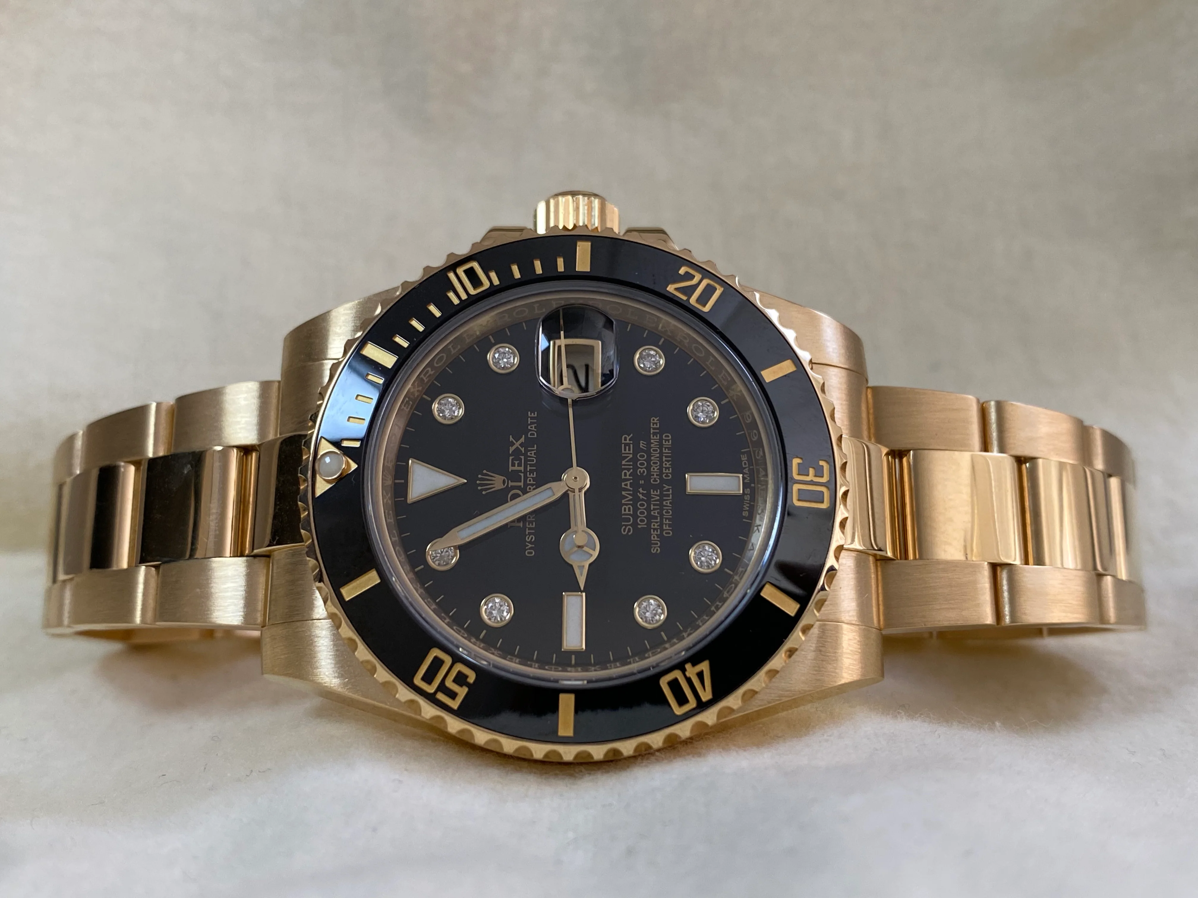 Rolex Yellow Gold Submariner Date - 2014 - Black Bezel - Diamond Dial - 116618LN *FULL SET*