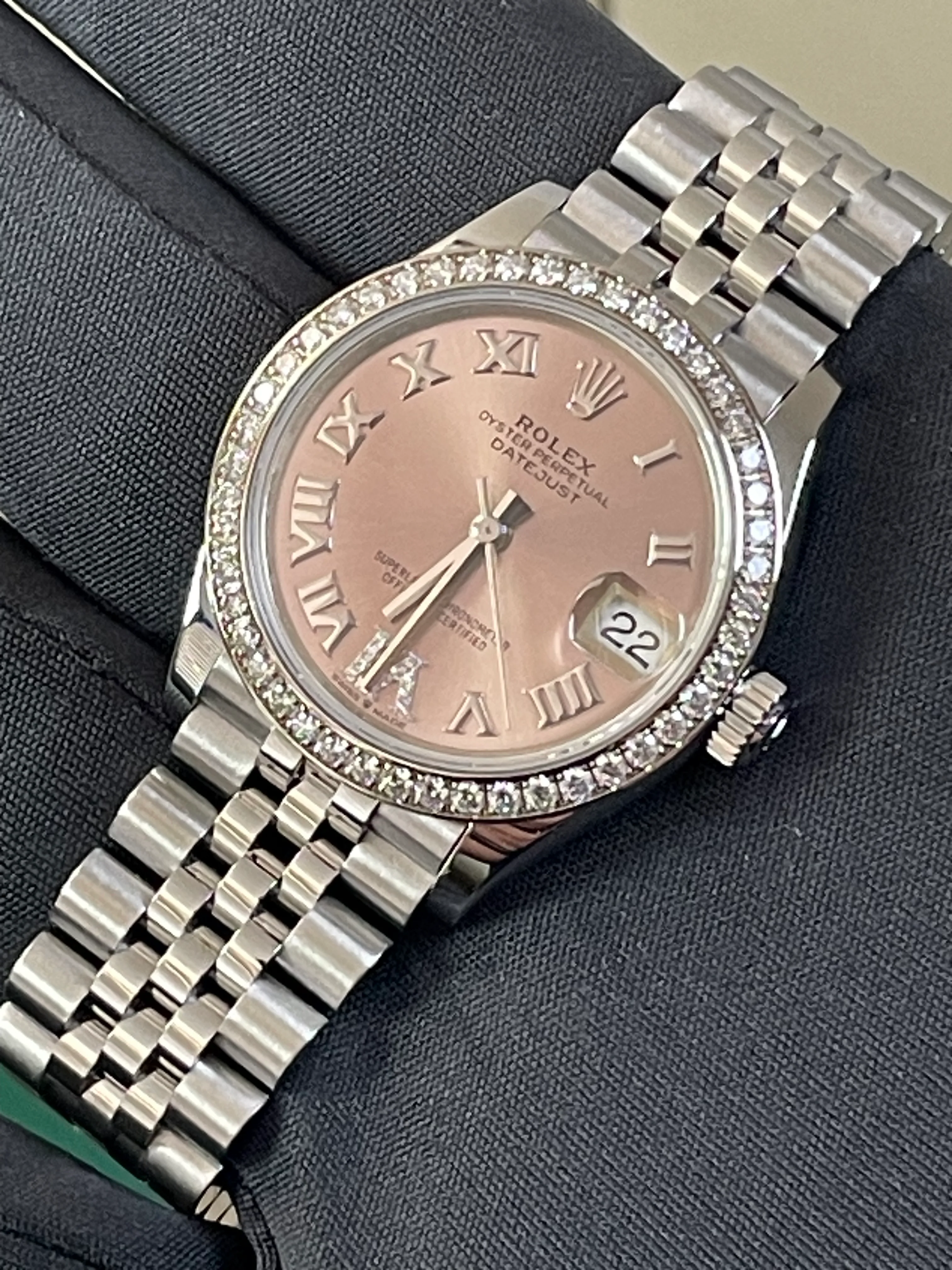 Rolex Steel and White Gold Datejust 31 - 2023 - Diamond Bezel - Pink Diamond Dial - Jubilee Bracelet - 278384RBR