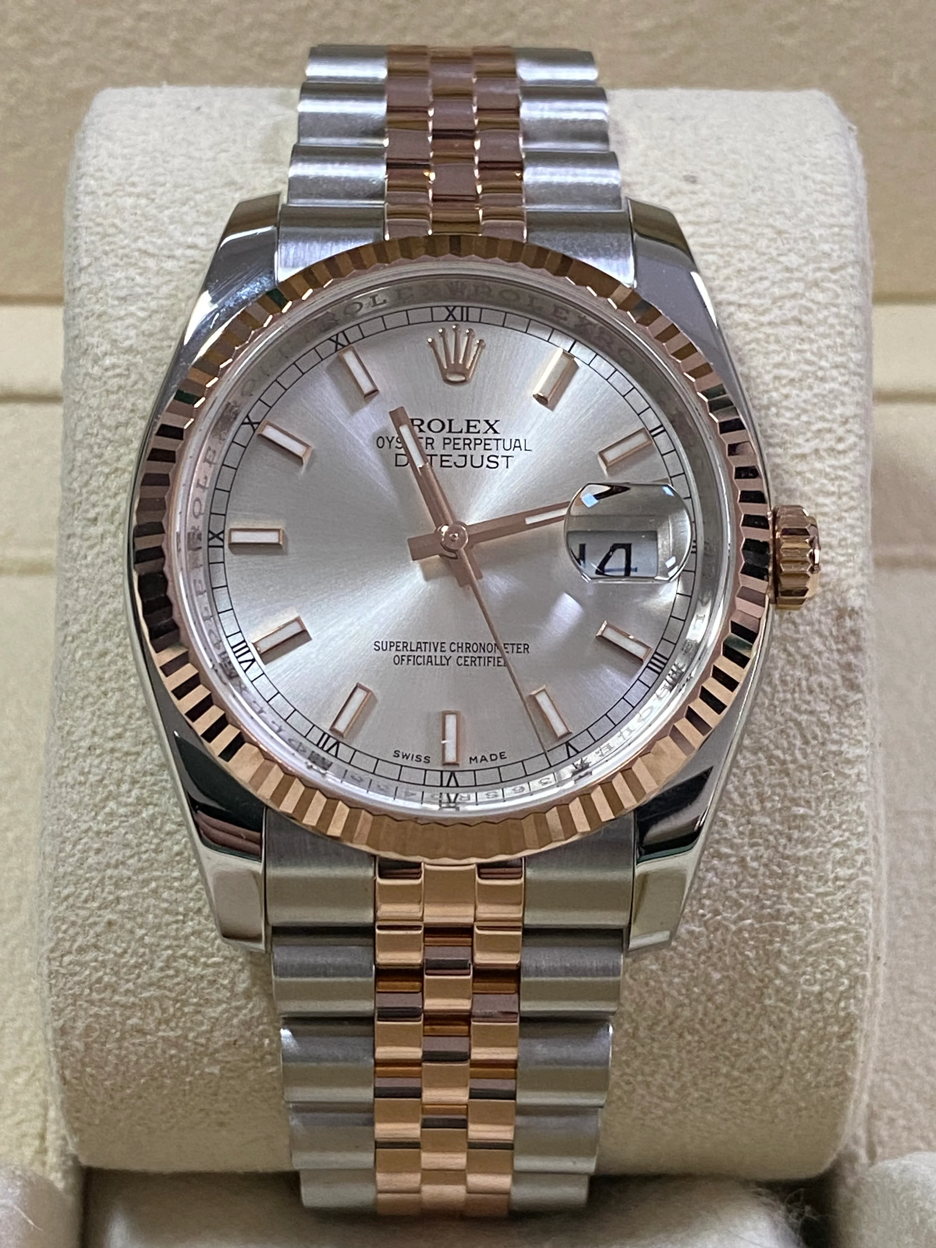 Rolex Steel and Everose Gold Datejust 36 - Fluted Bezel - Sundust Dial - Jubilee Bracelet - 116231