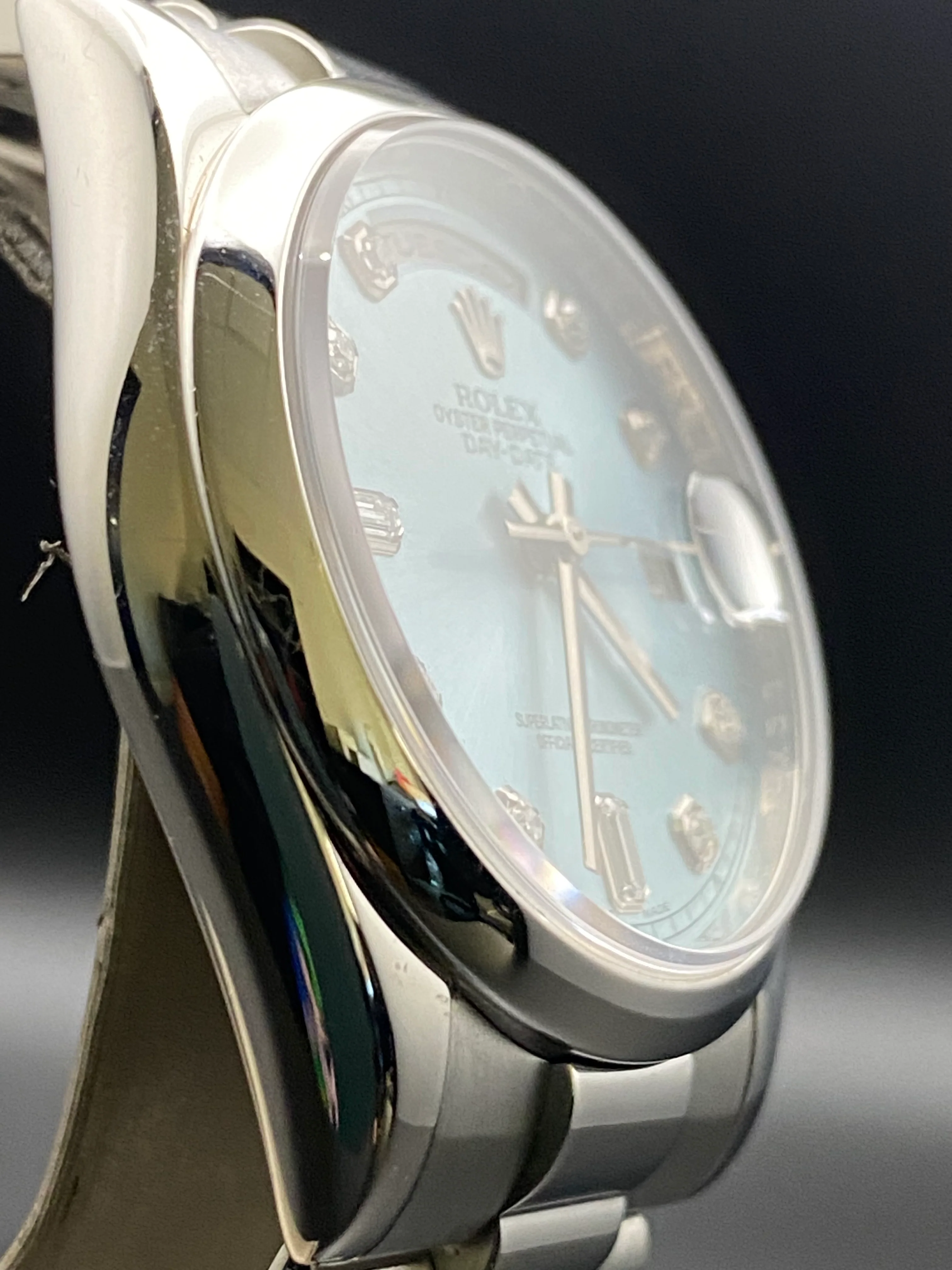 Rolex Platinum Day-Date 36 - M Serial - Domed Bezel - Ice Blue Diamond Dial - President Bracelet - 118206