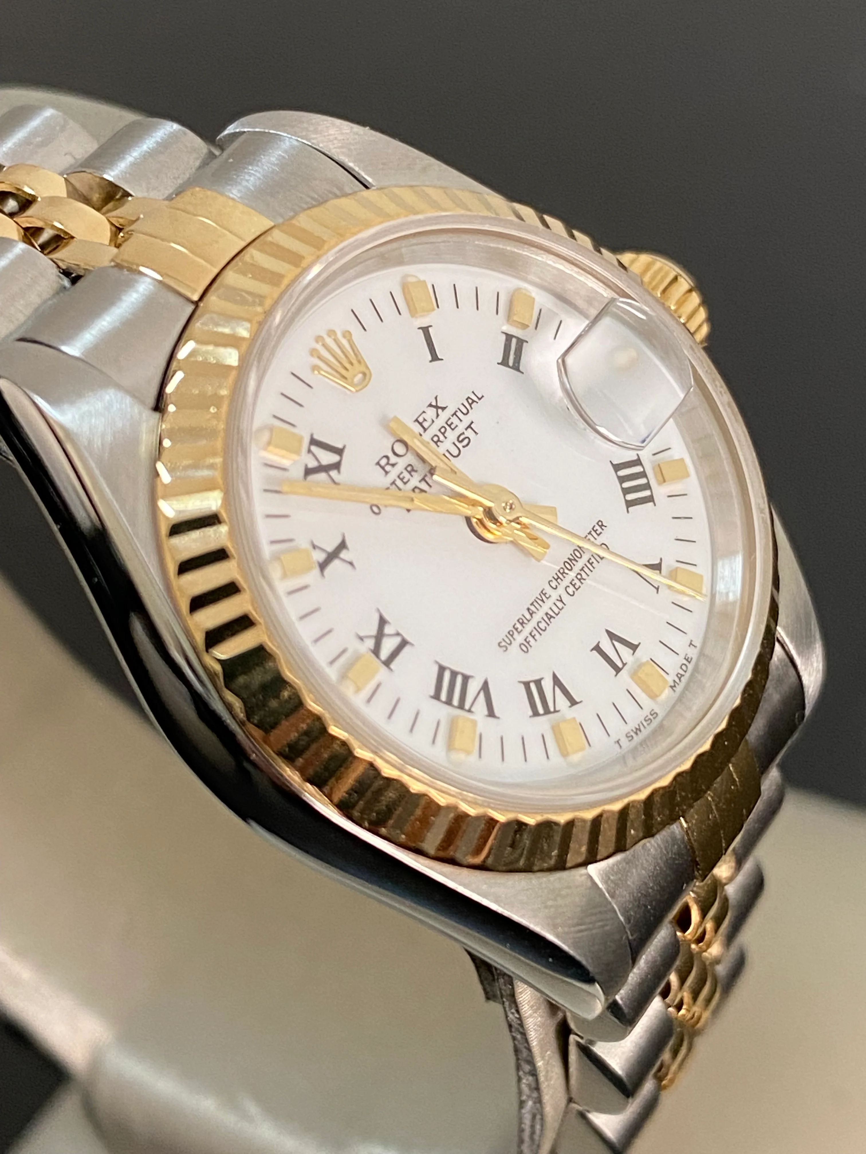 Rolex Steel and Yellow Gold Lady-Datejust - W serial - Fluted Bezel - White Roman Dial - Jubilee Bracelet - 69173 *FULL SET*