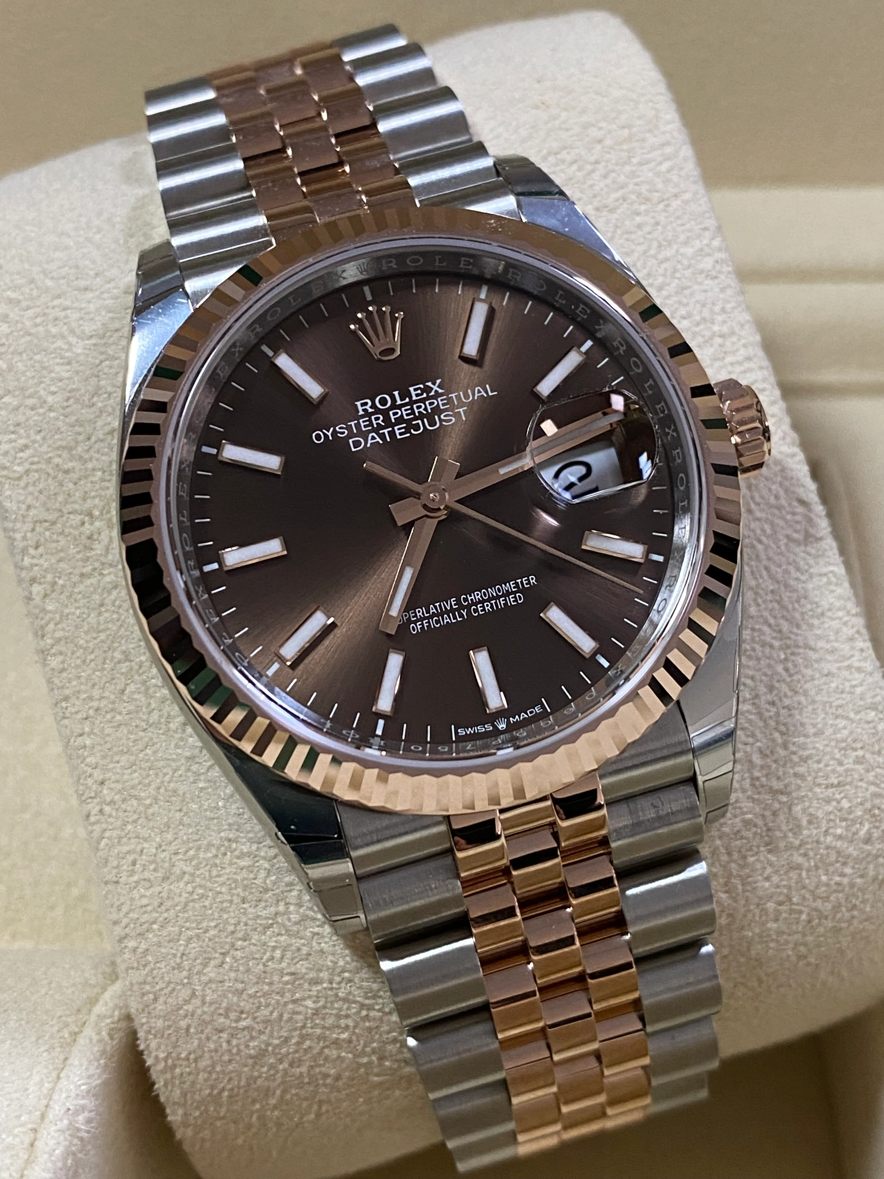 Rolex Steel and Everose Gold Datejust 36 - 2023 - Fluted Bezel - Chocolate Index Dial - Jubilee Bracelet - 126231