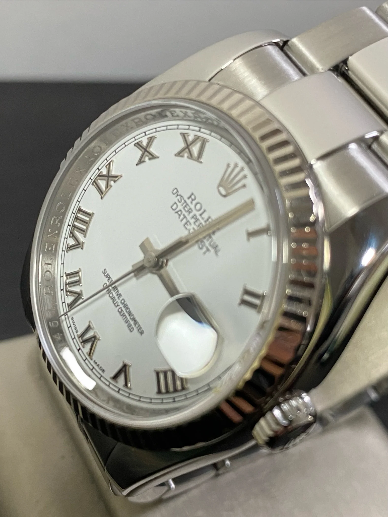 Rolex Steel Datejust 36 - Fluted Bezel - White Roman Dial - Oyster Bracelet - 116234