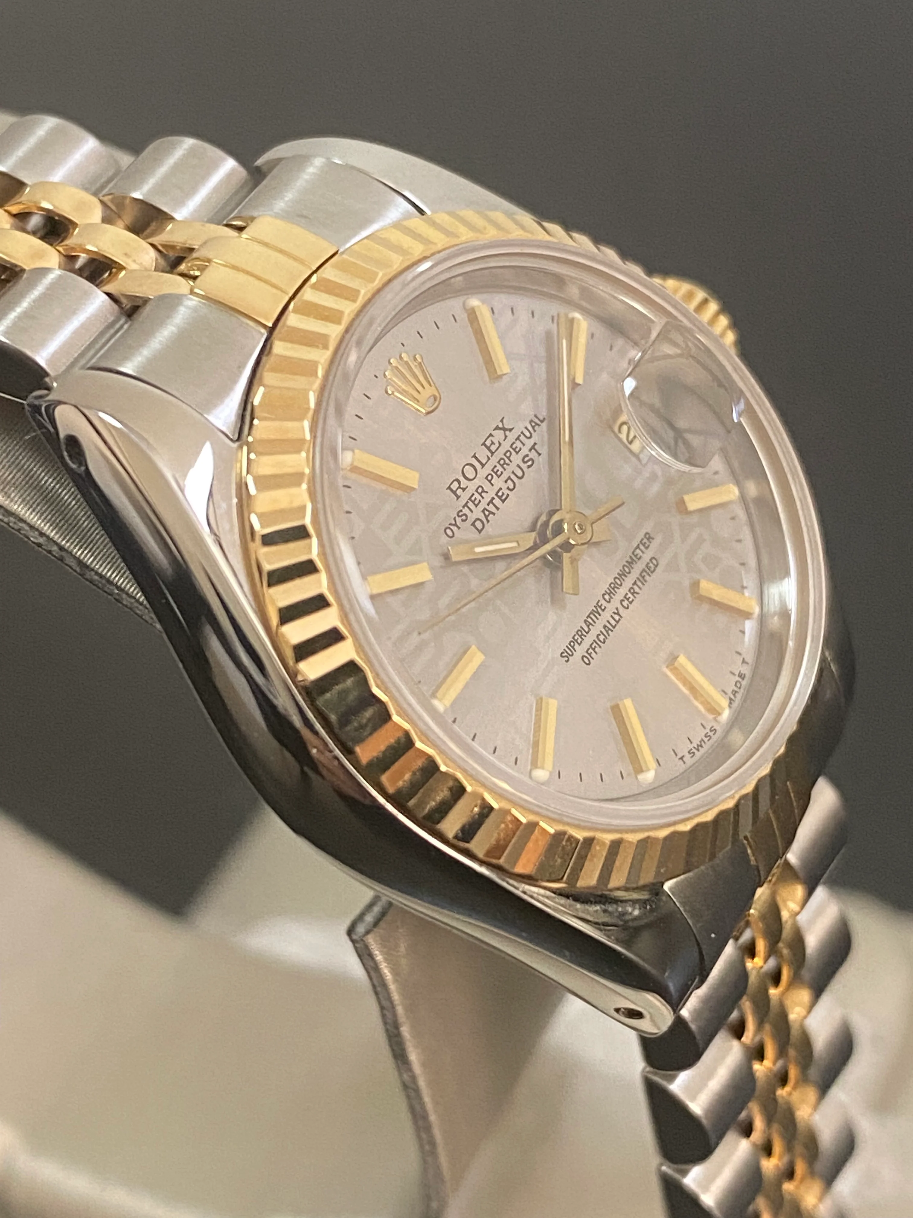 Rolex Steel and Yellow Gold Lady-Datejust - L serial - Fluted Bezel - Grey Index Dial - Jubilee Bracelet - 69173