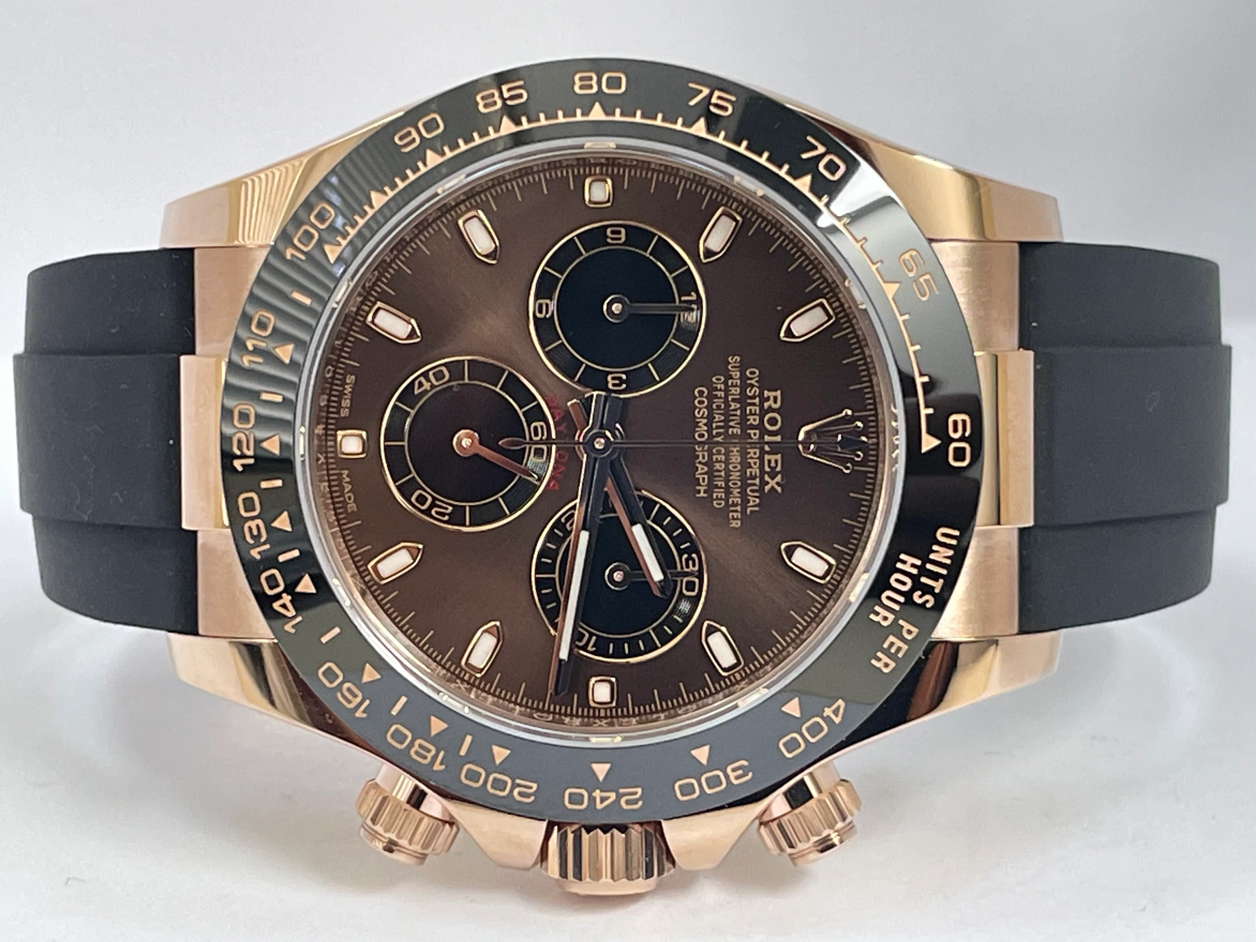 Rolex Everose Gold Cosmograph Daytona - 2023 - Chocolate Index Dial - Black Oysterflex Strap - 116515LN