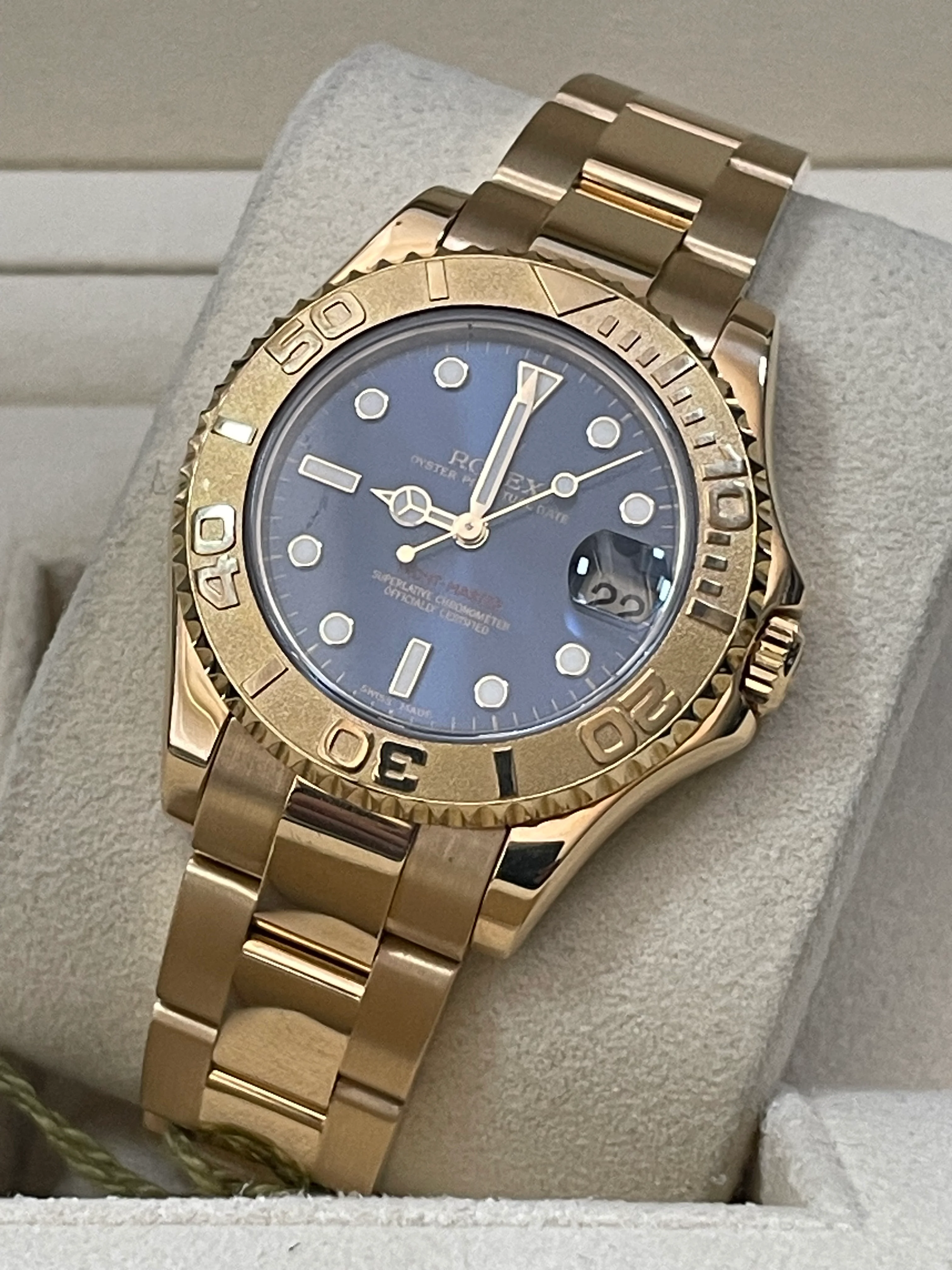Rolex Yellow Gold Lady Yacht-Master 35 - 2001 - Blue Dial - 168628