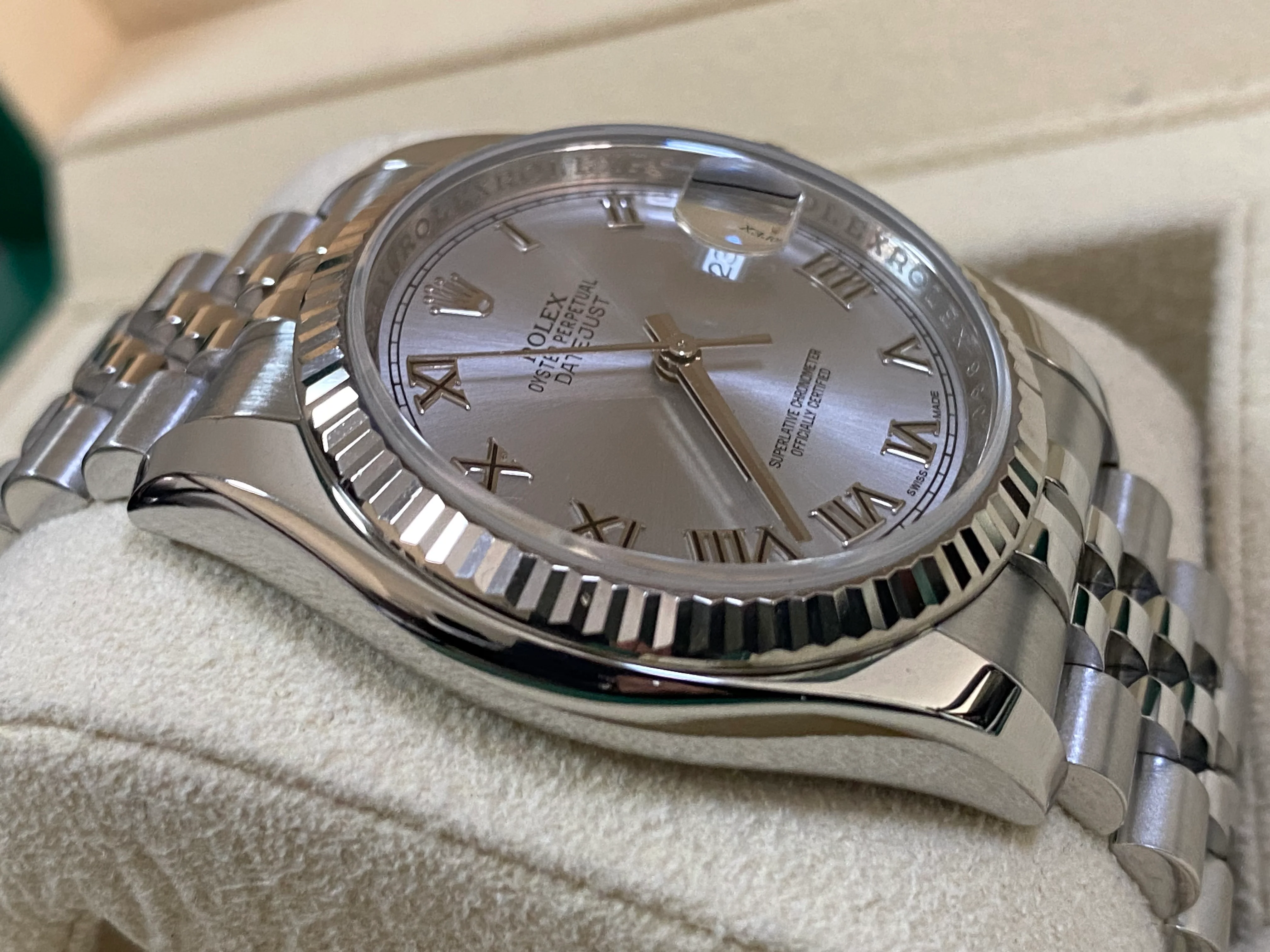 Rolex Steel Datejust 36 - 2016 - Fluted Bezel - Rhodium Roman Dial - Jubilee Bracelet - 116234