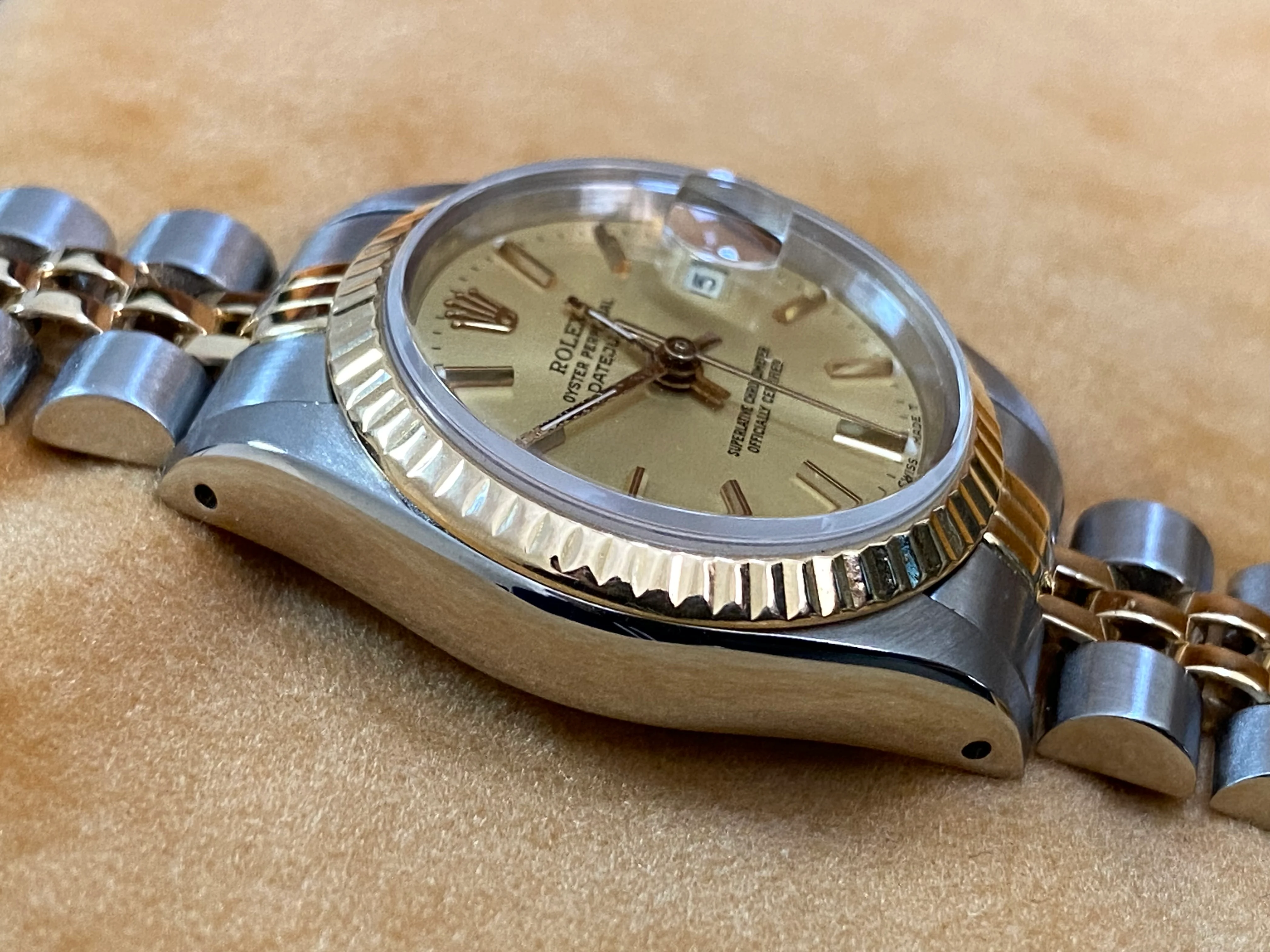 Rolex Steel and Yellow Gold Lady-Datejust - R serial- Fluted Bezel - Champagne Index Dial - Jubilee Bracelet - 69173