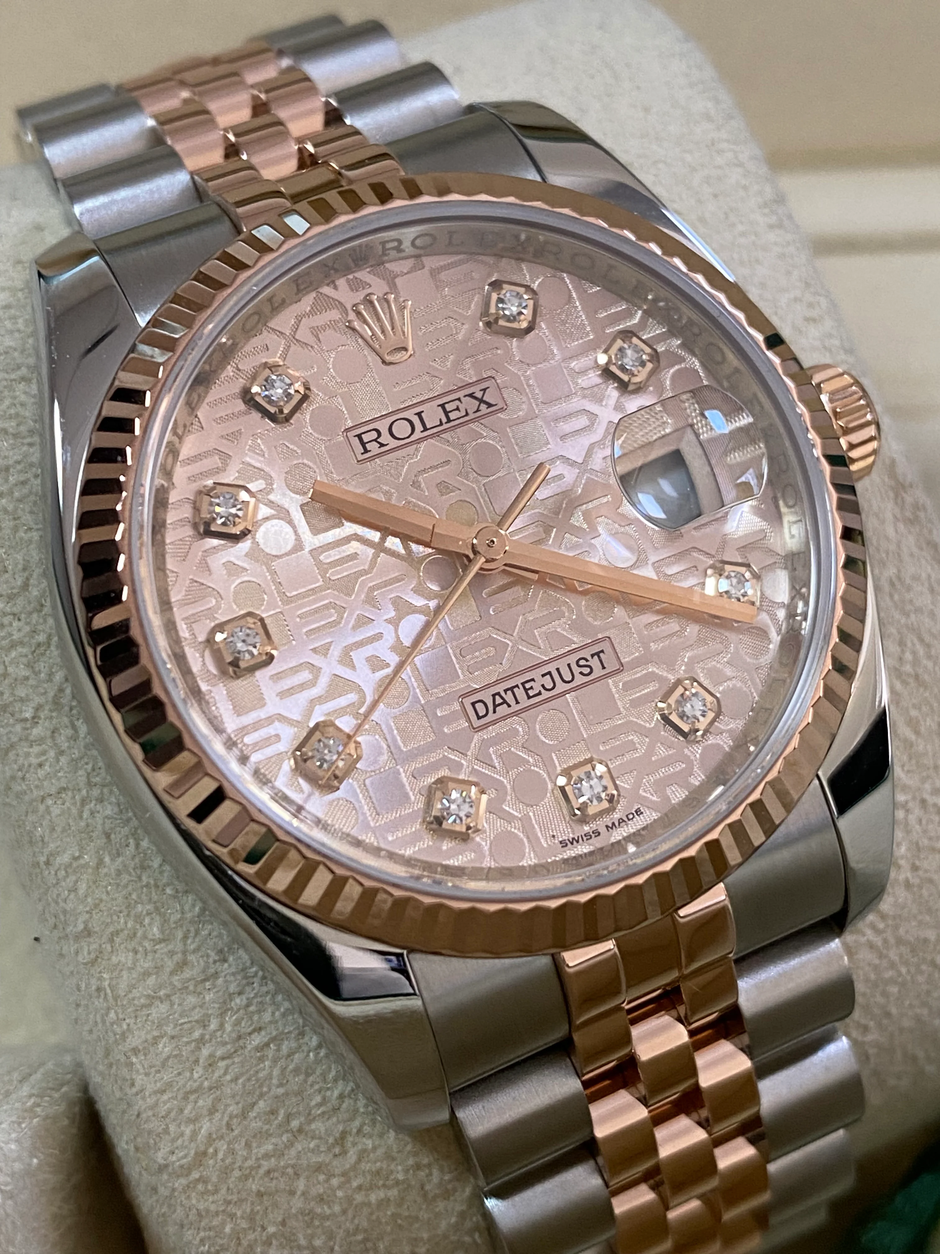 Rolex Steel and Everose Gold Datejust 36 - 2011 - Fluted Bezel - Anniversary Diamond Dial - Jubilee Bracelet - 116231 *FULL SET*
