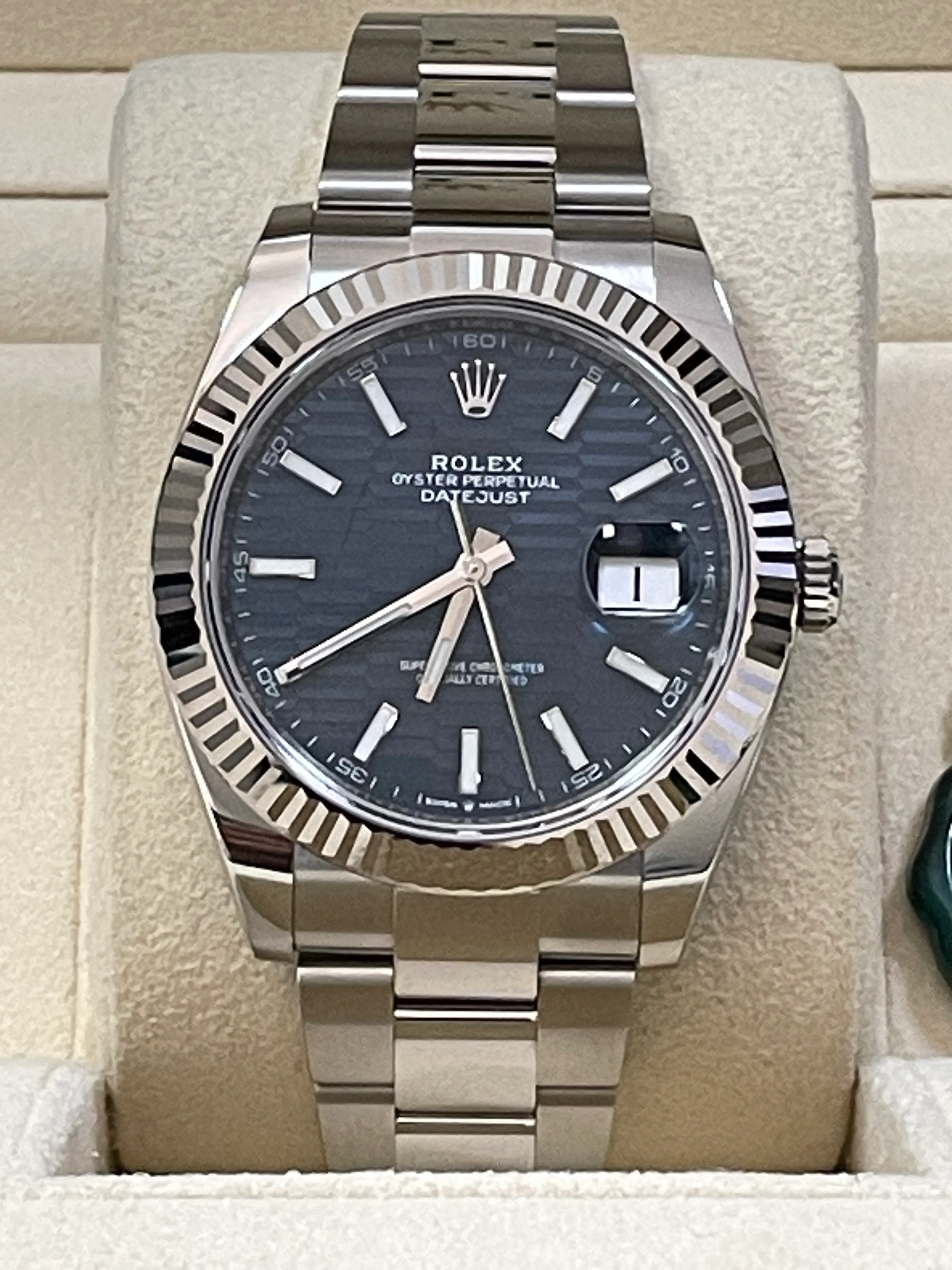 Rolex Steel Datejust 41 - 2023 - Fluted Bezel - Bright Blue Fluted-Motif Dial - Oyster Bracelet - 126334