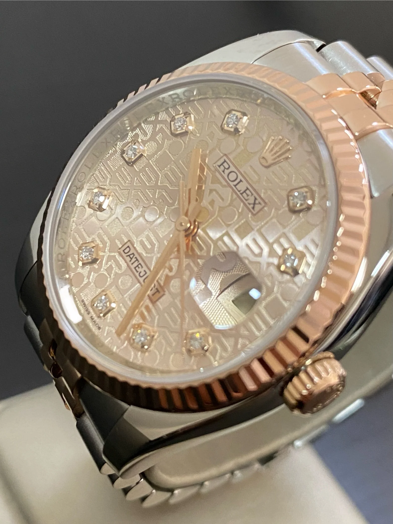 Rolex Steel and Everose Gold Datejust 36 - 2011 - Fluted Bezel - Anniversary Diamond Dial - Jubilee Bracelet - 116231 *FULL SET*