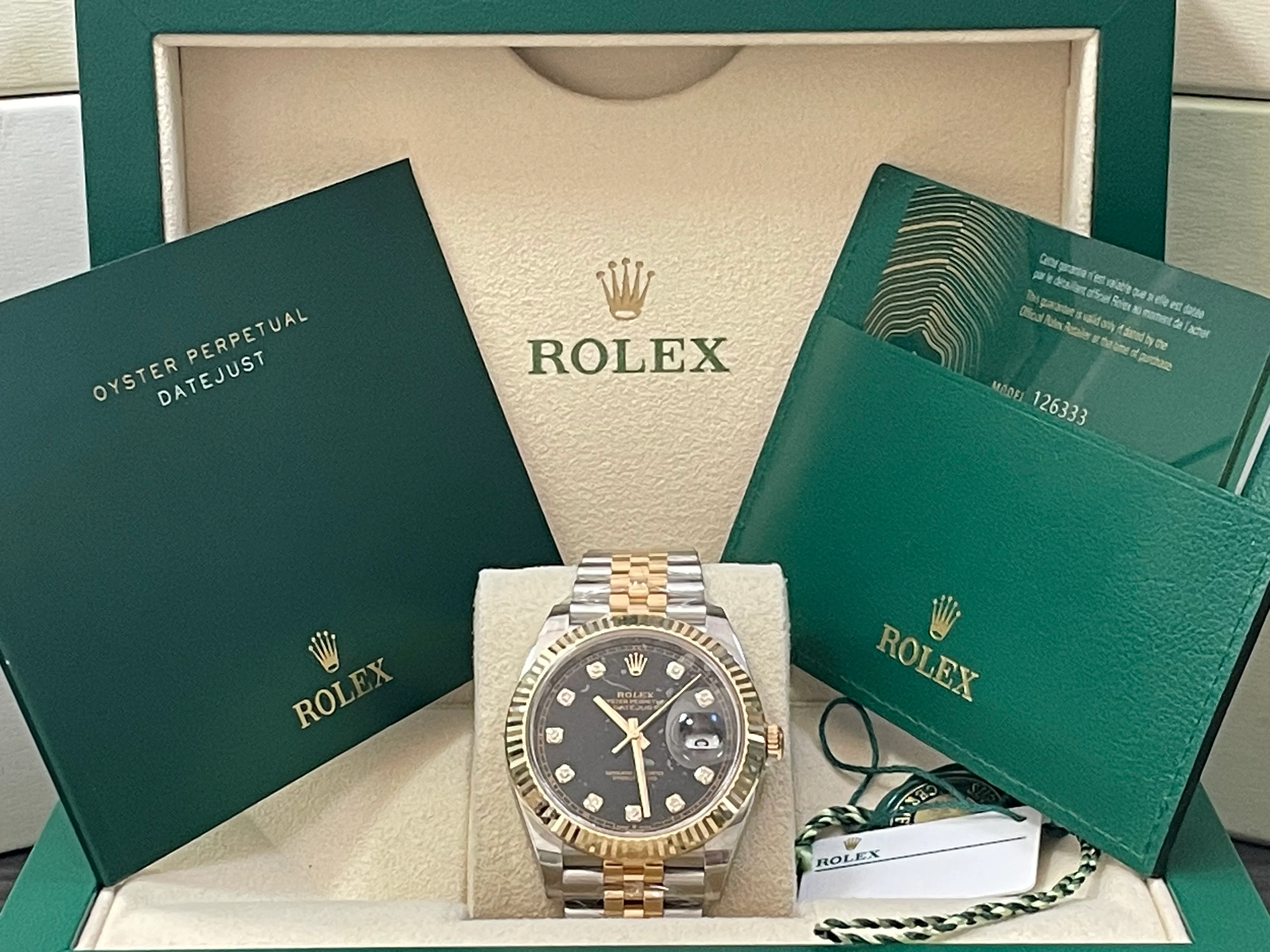 Rolex Steel and Yellow Gold Datejust 41  - 2023 - Fluted Bezel - Black Diamond Dial - Jubilee Bracelet - 126333
