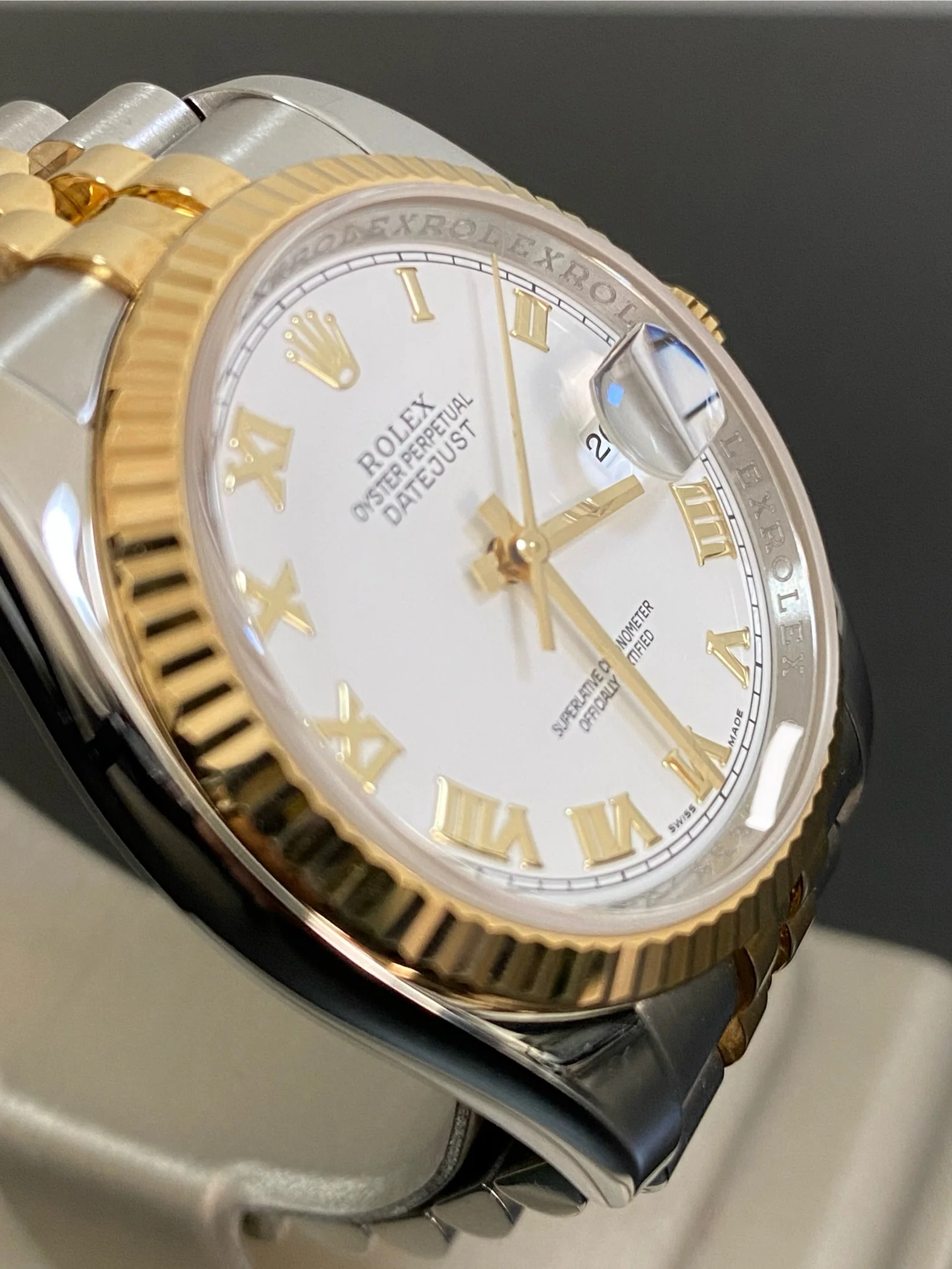 Rolex Steel and Yellow Gold Datejust 36 - 2017 - Fluted Bezel - White Roman Dial - Jubilee Bracelet - 116233 *UNPOLISHED*