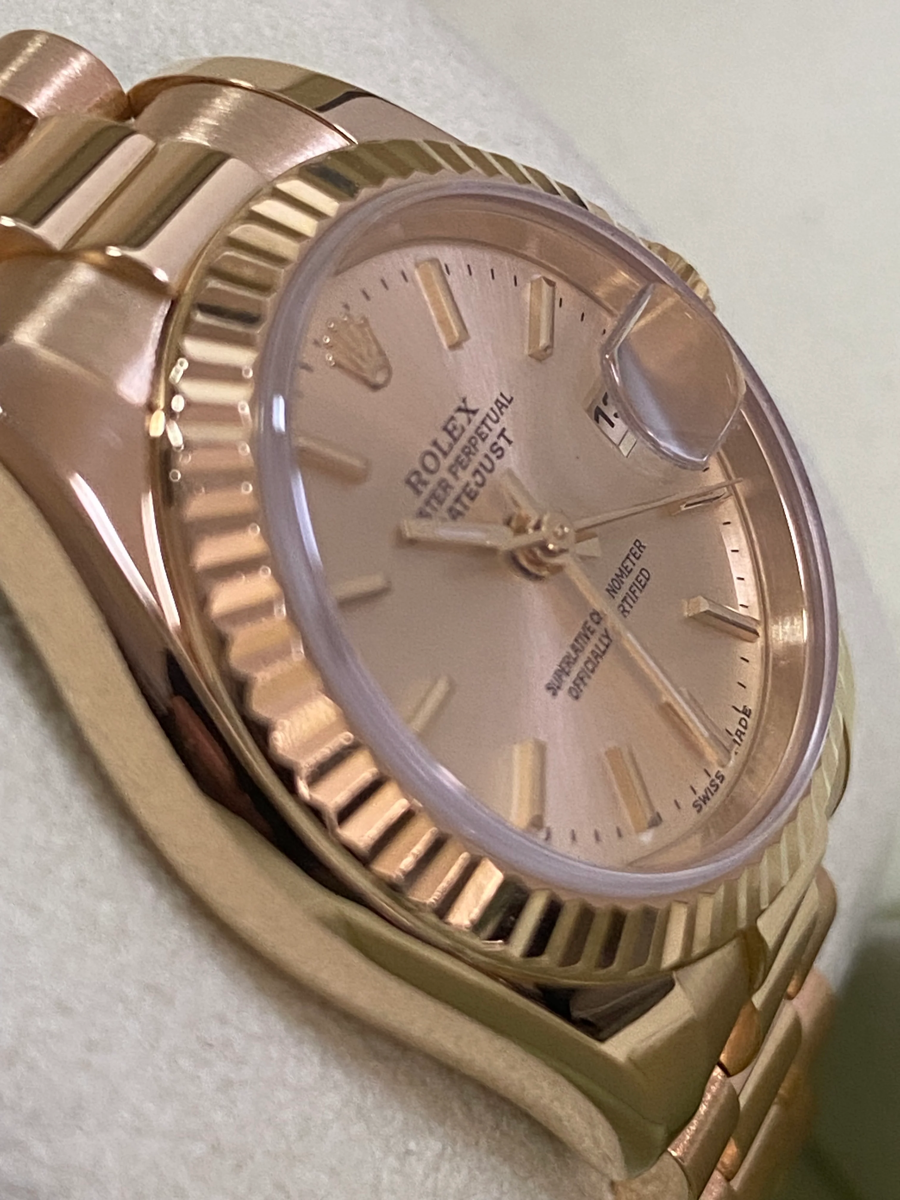 Rolex Yellow Gold Lady-Datejust - Y Serial - Fluted Bezel - Champagne Index Dial - President Bracelet - 179178