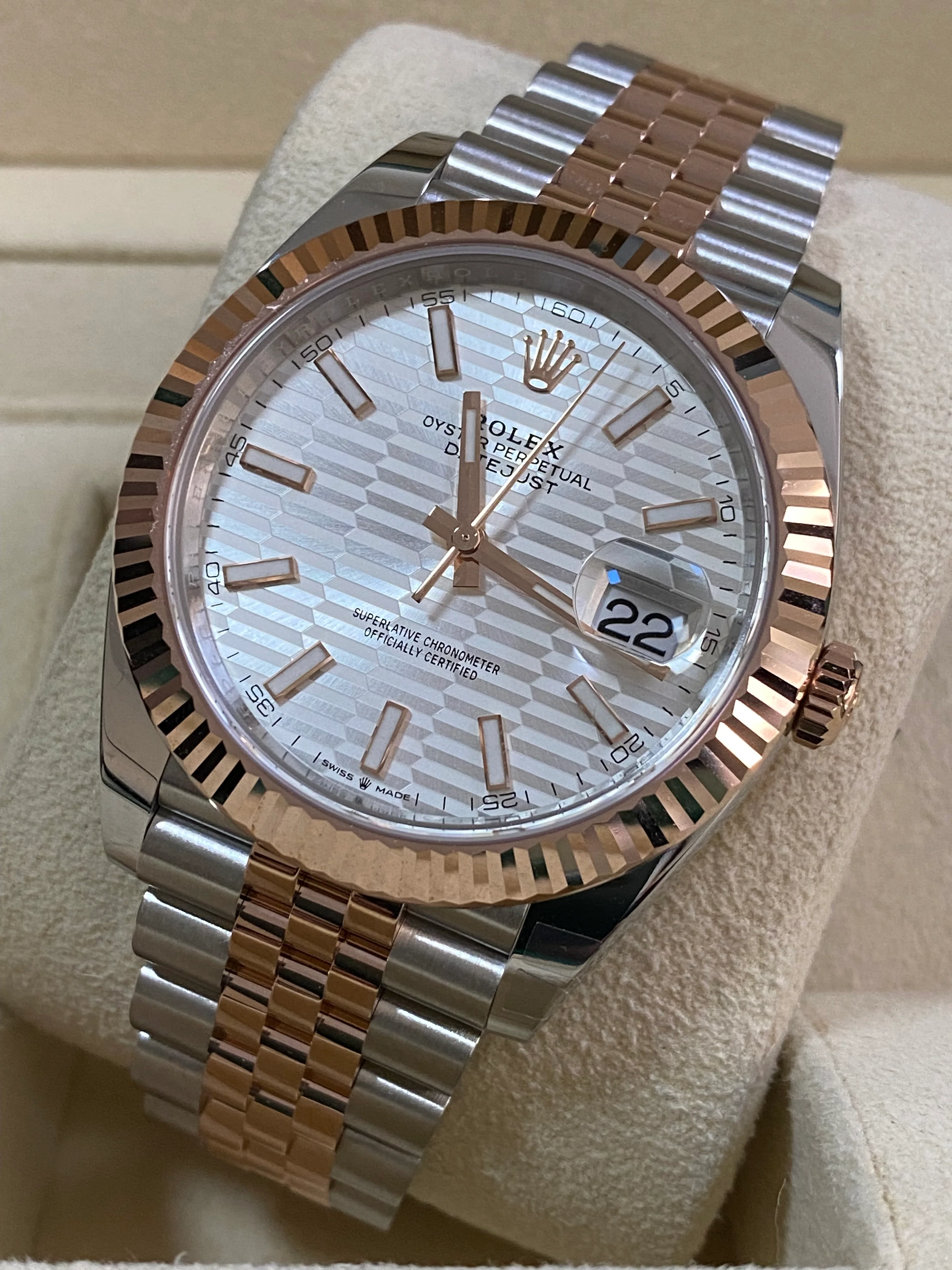 Rolex Steel and Everose Gold Datejust 41 - 2023 - Fluted Bezel - Silver Fluted-Motif Dial - Jubilee Bracelet - 126331