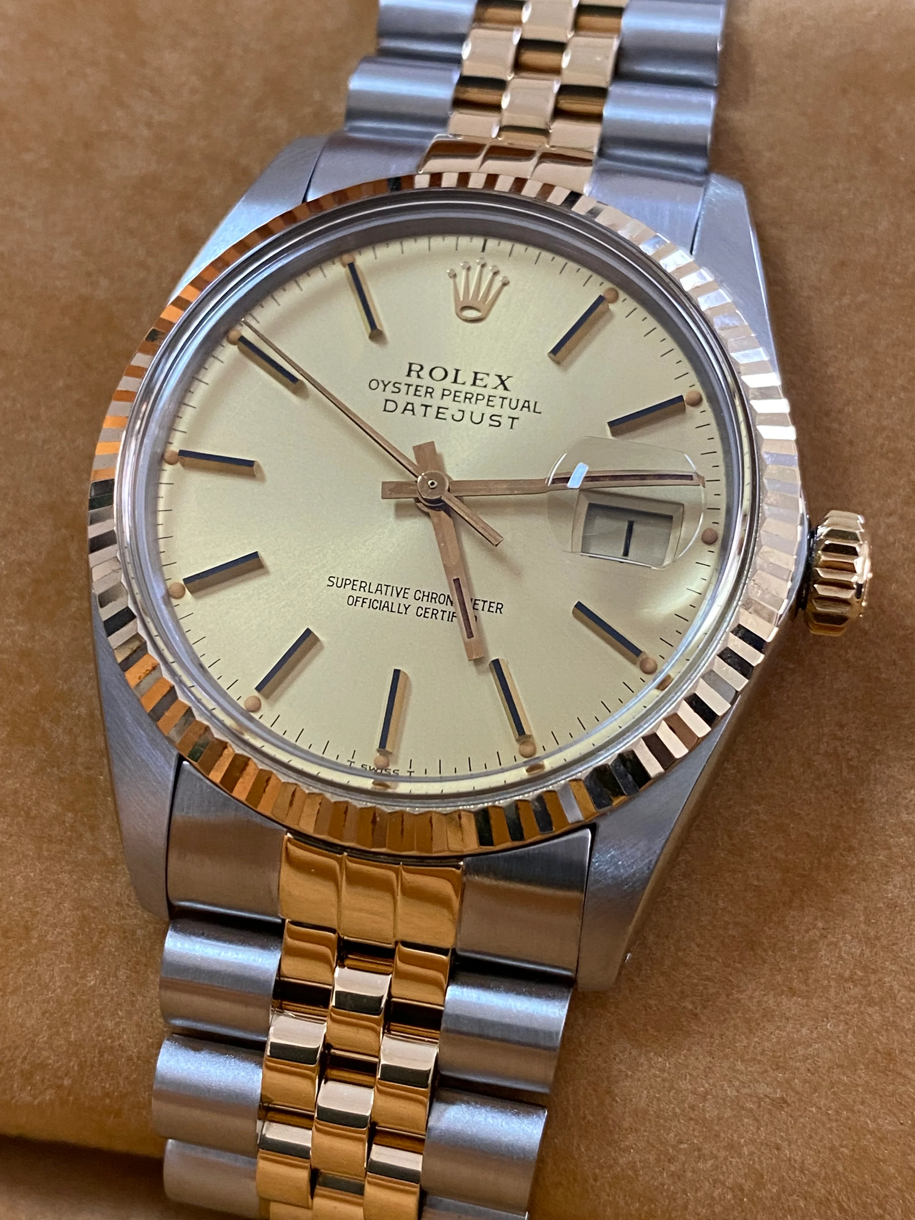 Rolex Steel and Yellow Gold Datejust 36 - 1983 - Fluted Bezel - Champagne Index Dial - Jubilee Bracelet - 16013