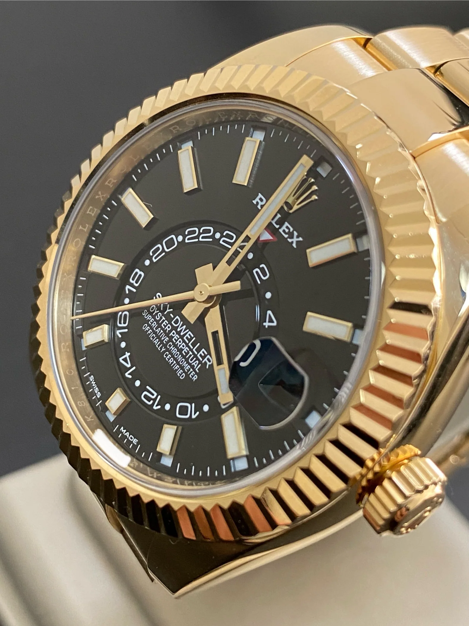 Rolex Yellow Gold Sky-Dweller - 2022 - Black Index Dial - Oyster Bracelet - 326938 *COMPLETE SET*