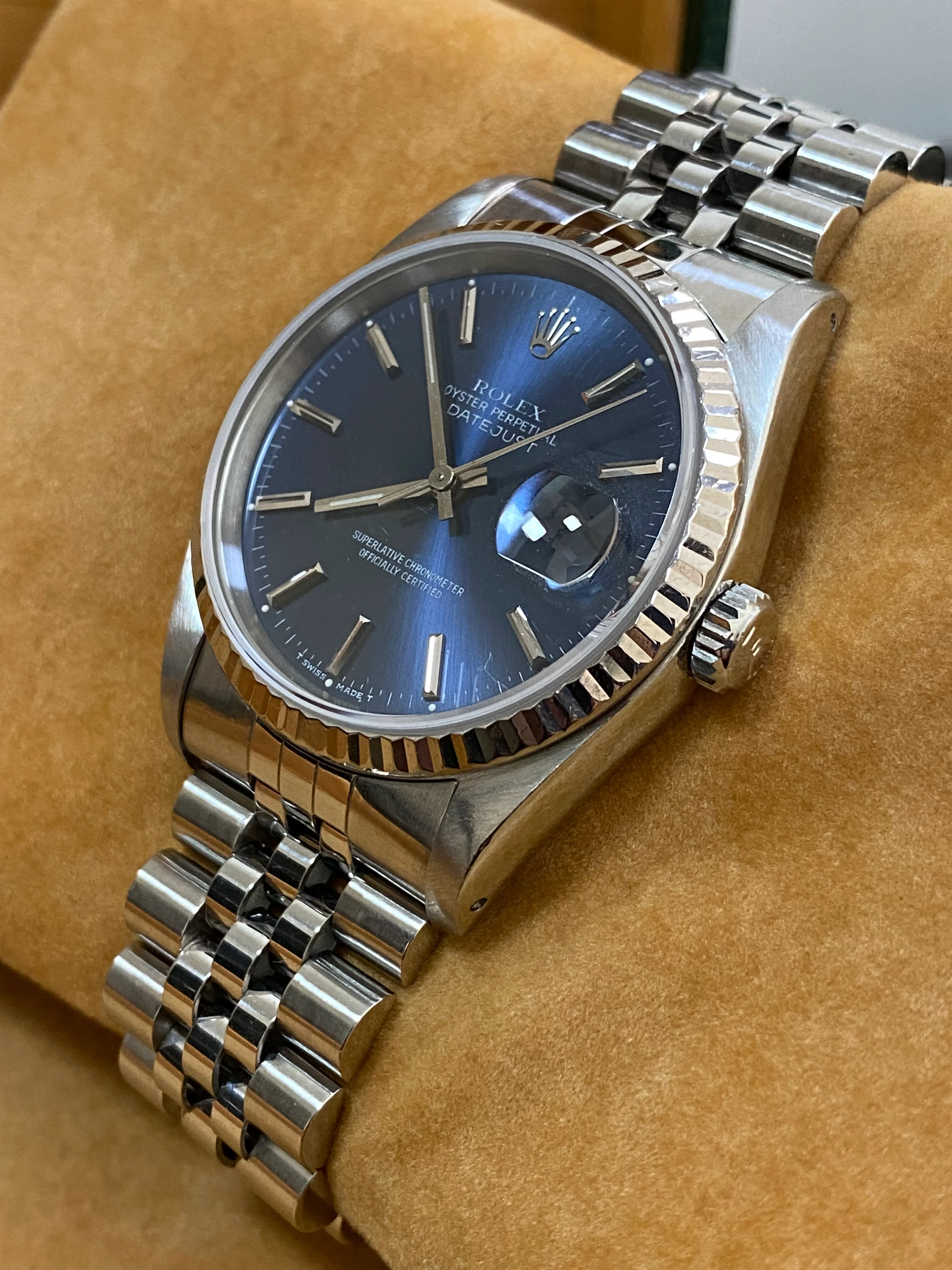 Rolex Steel Datejust 36 - X serial - Fluted Bezel - Blue Index Dial - Jubilee Bracelet - 16234