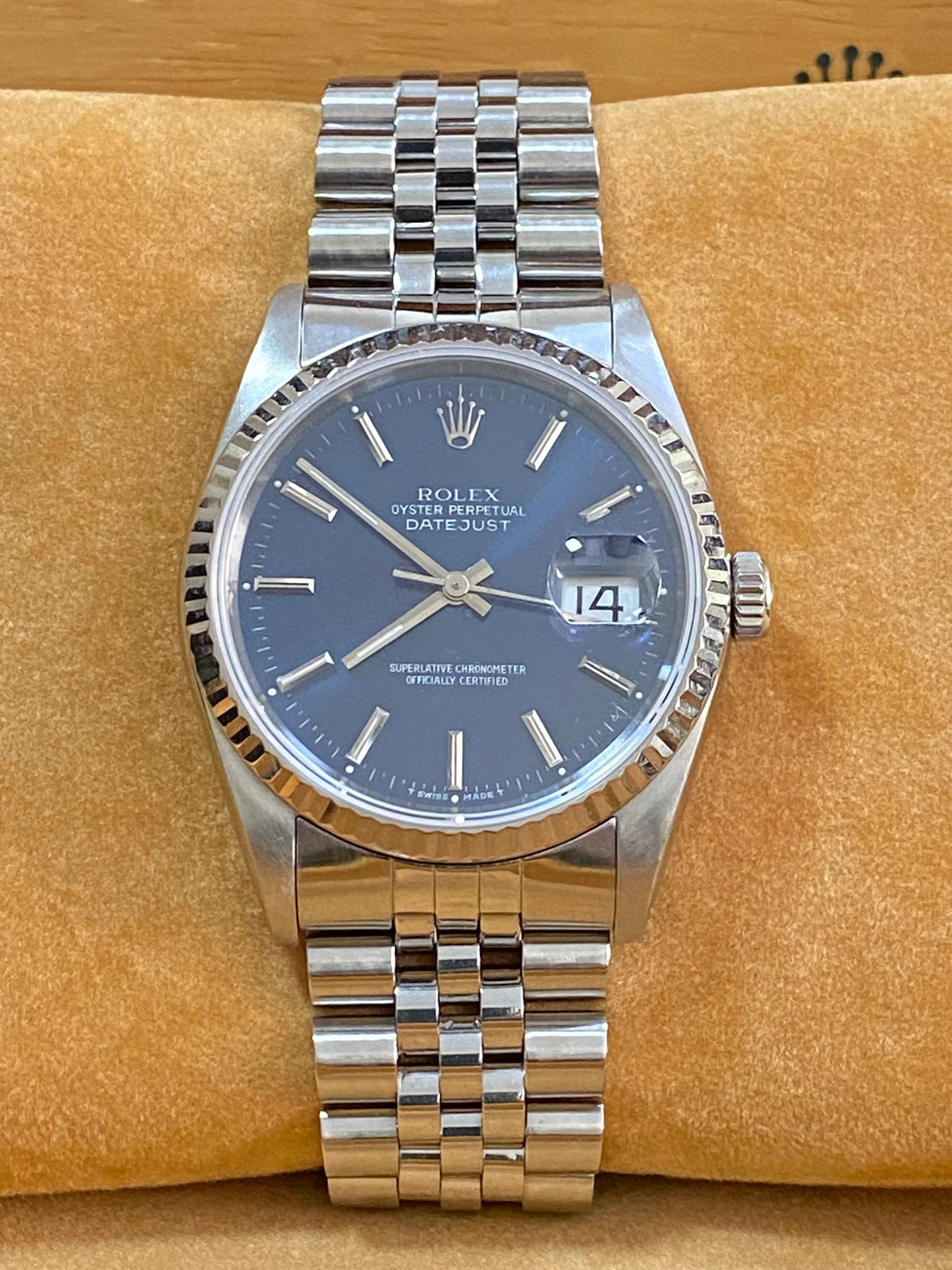 Rolex Steel Datejust 36 - X serial - Fluted Bezel - Blue Index Dial - Jubilee Bracelet - 16234