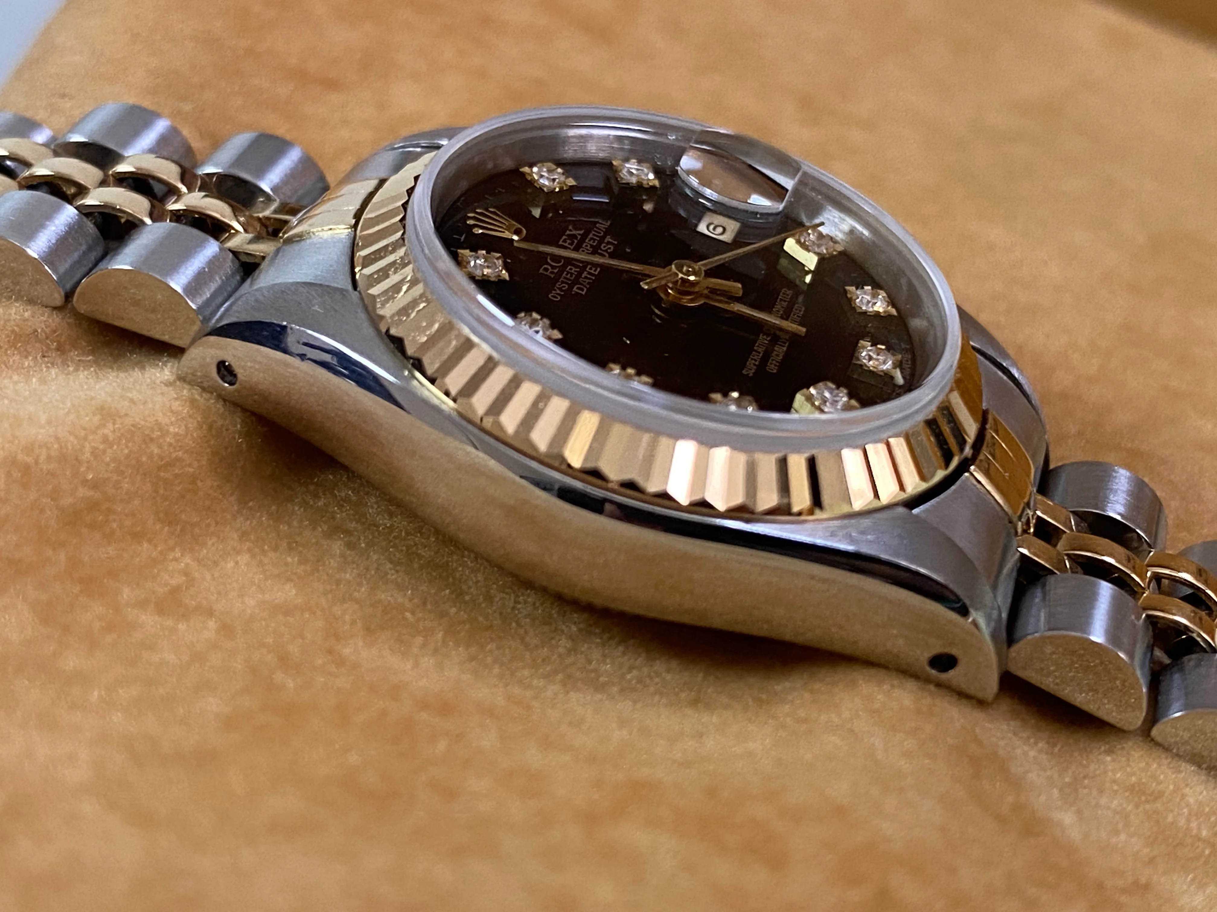 Rolex Steel and Yellow Gold Lady-Datejust - Fluted Bezel - Black Diamond Dial - Jubilee Bracelet - 69173