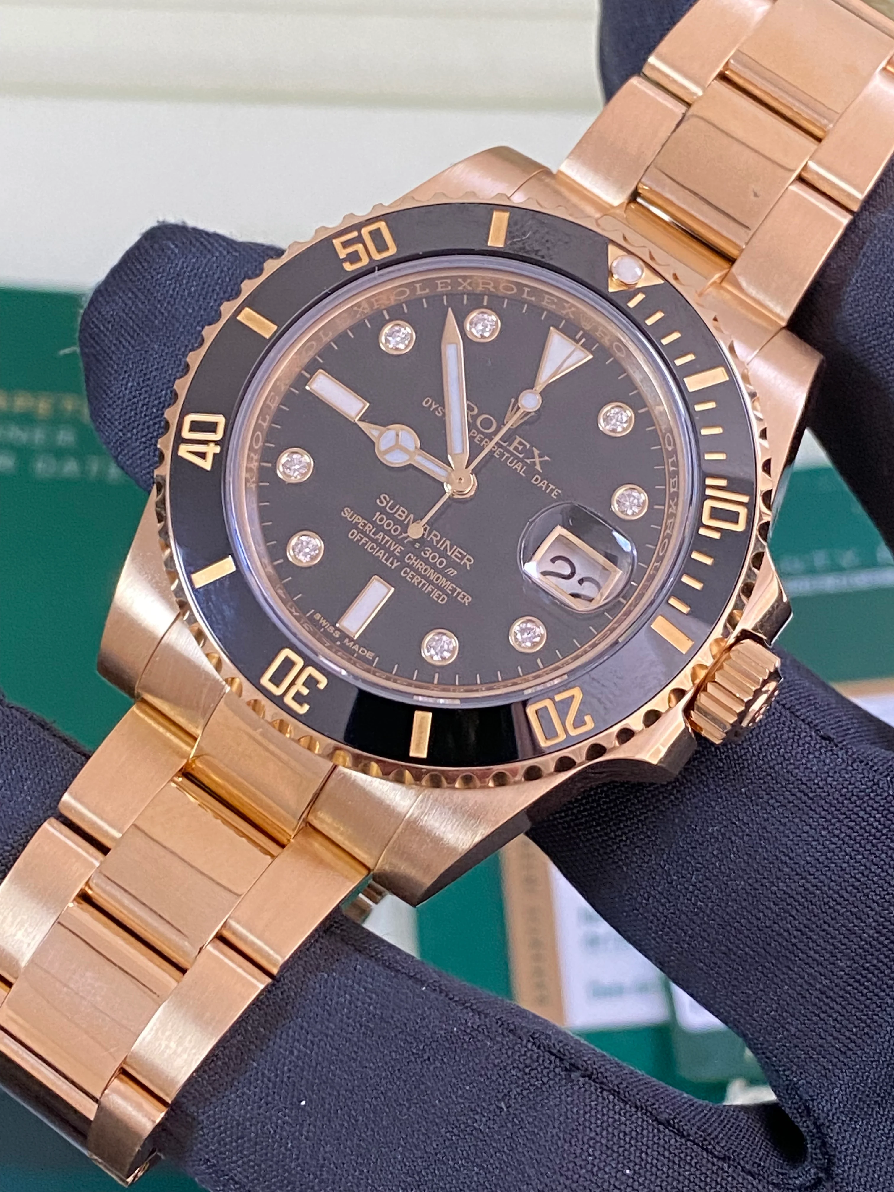 Rolex Yellow Gold Submariner Date - 2014 - Black Bezel - Diamond Dial - 116618LN *FULL SET*
