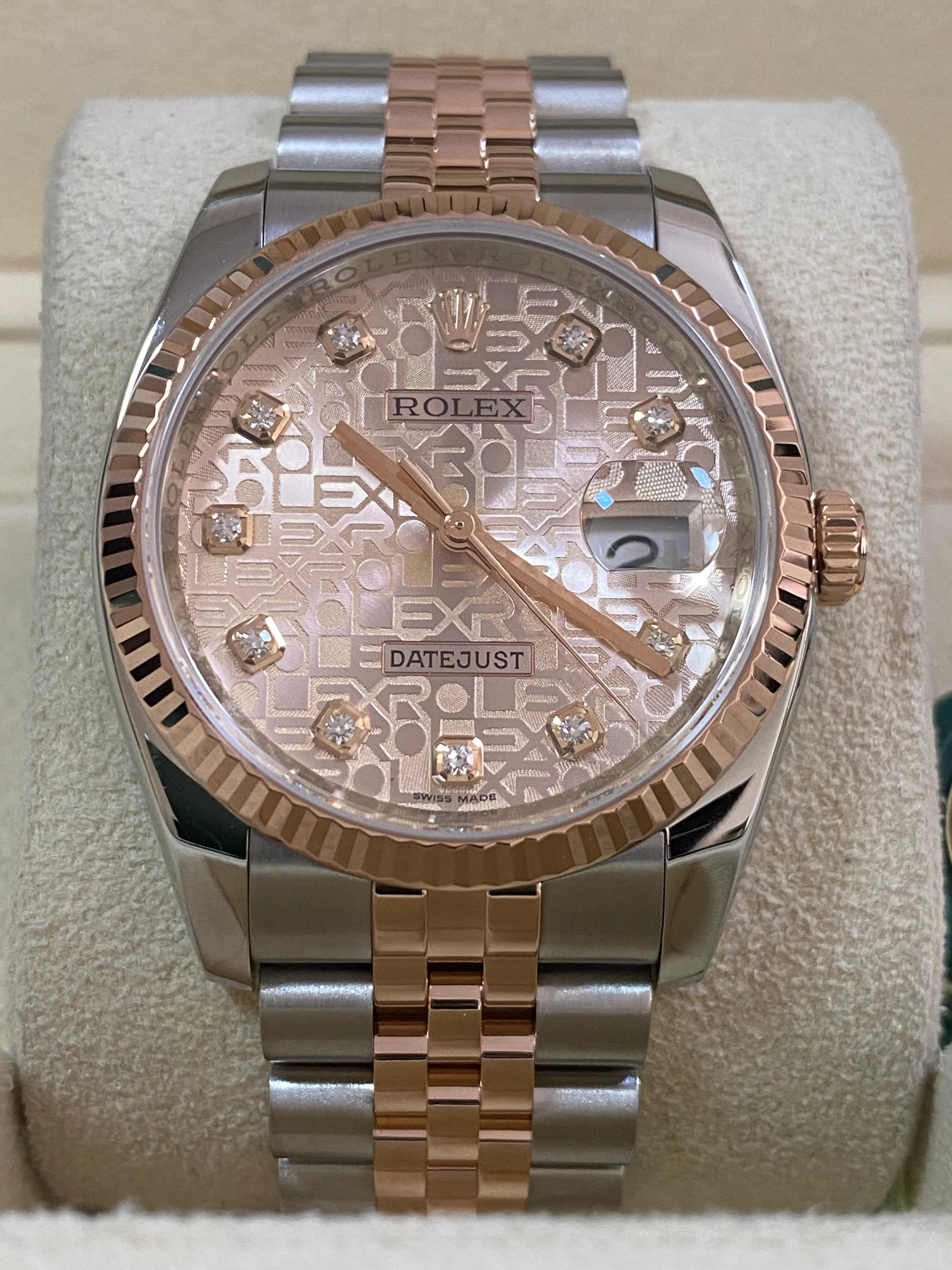 Rolex Steel and Everose Gold Datejust 36 - 2011 - Fluted Bezel - Anniversary Diamond Dial - Jubilee Bracelet - 116231 *FULL SET*
