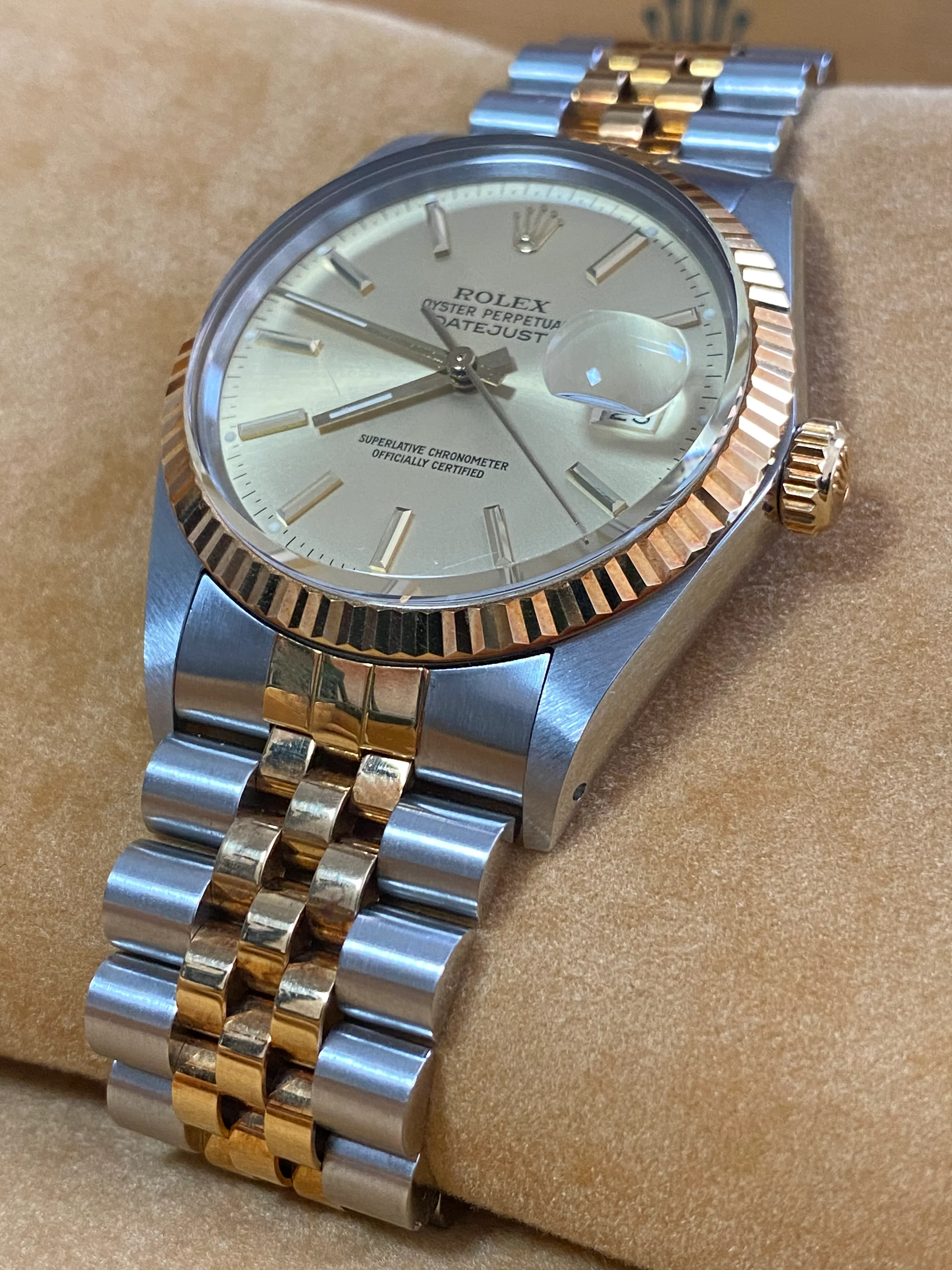 Rolex Steel and Yellow Gold Datejust 36 - 1987 - Fluted Bezel - Champagne Index Dial - Jubilee Bracelet - 16013 *UNPOLISHED*