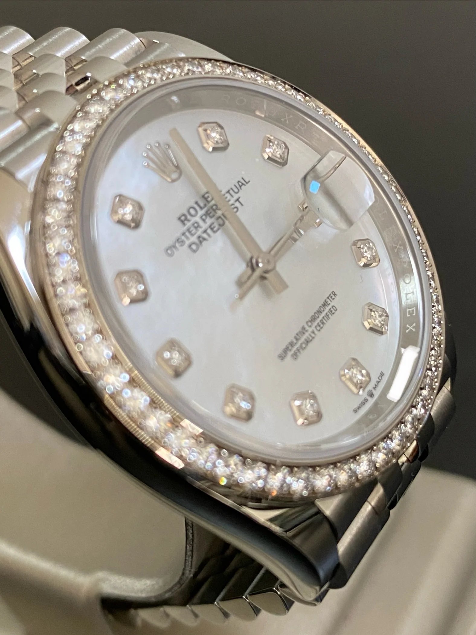 Rolex Steel Datejust 36 - 2024 - Diamond Bezel - Mother-of-Pearl Diamond Dial - Jubilee Bracelet - 126284RBR