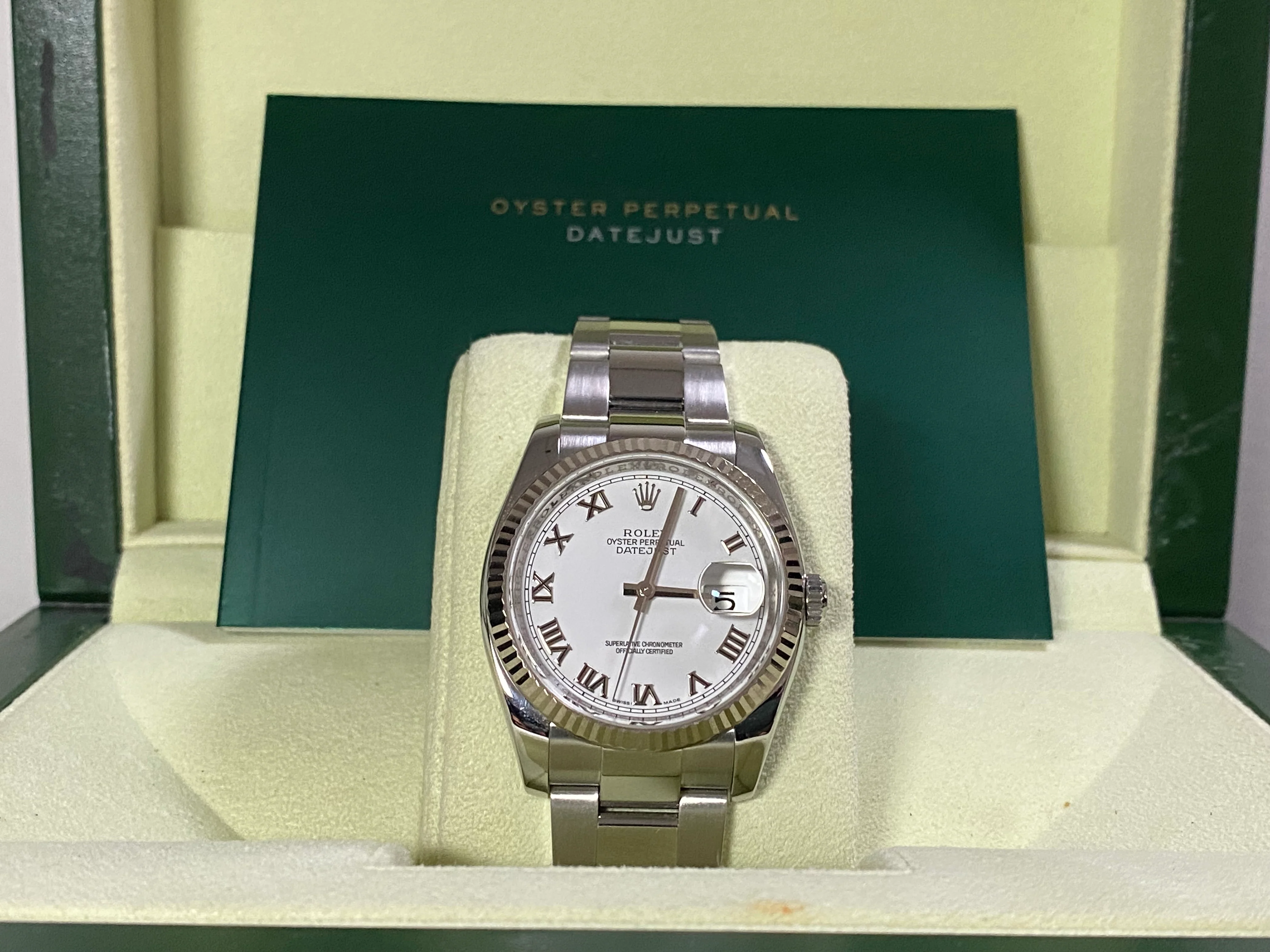Rolex Steel Datejust 36 - Fluted Bezel - White Roman Dial - Oyster Bracelet - 116234