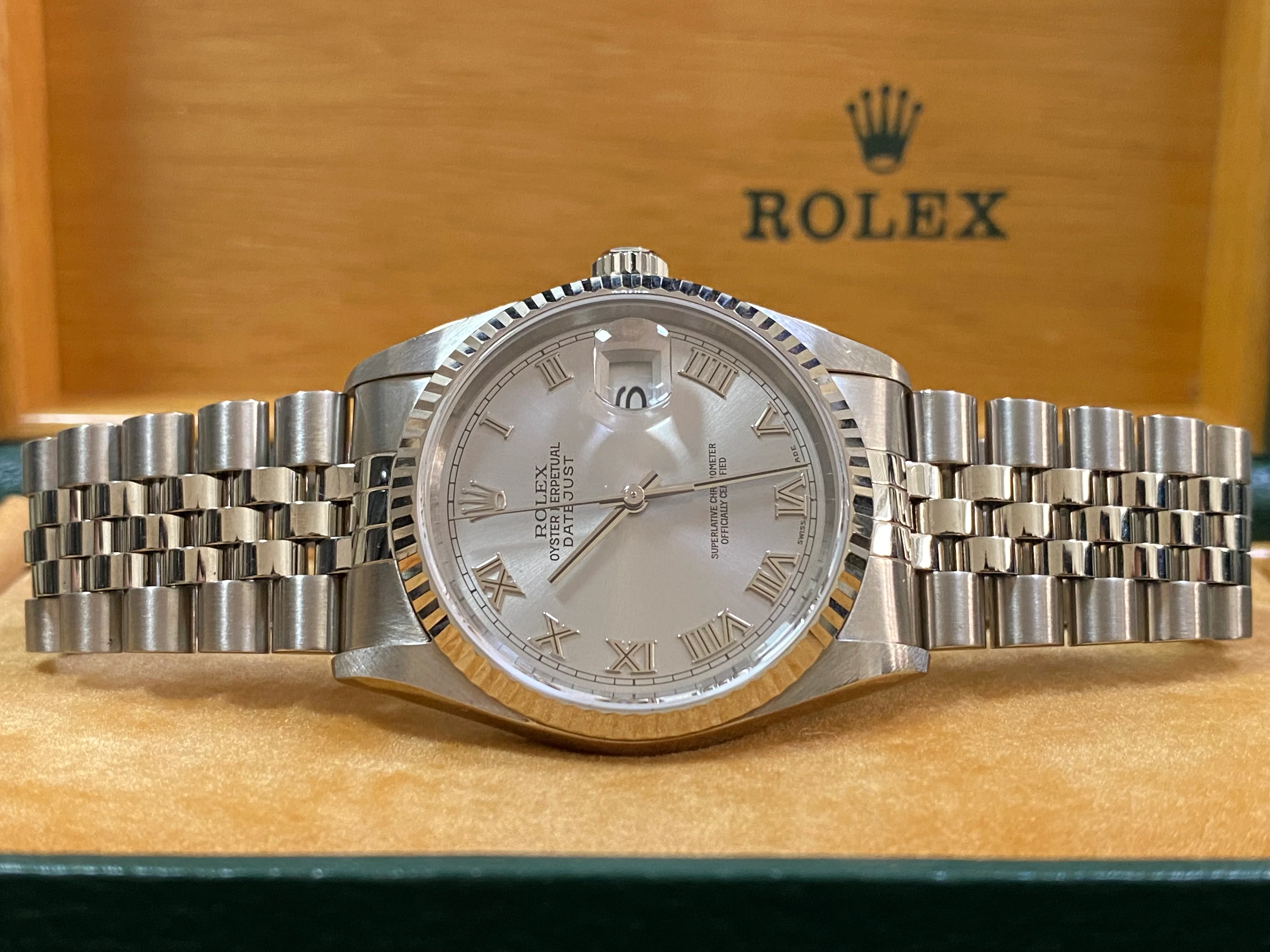 Rolex Steel Datejust 36 - Y Serial - Fluted Bezel - Rhodium Roman Dial - Jubilee Bracelet - 16234
