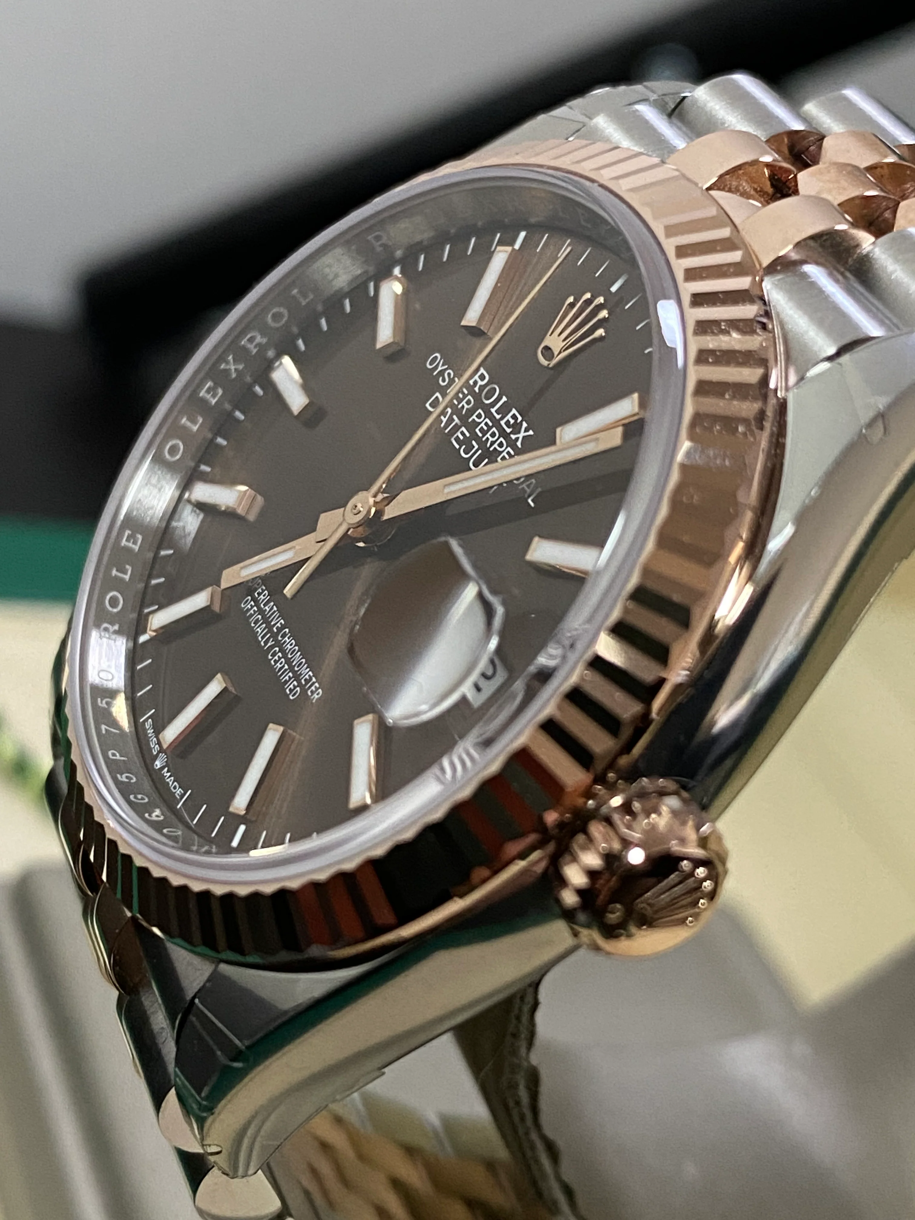 Rolex Steel and Everose Gold Datejust 36 - 2023 - Fluted Bezel - Chocolate Index Dial - Jubilee Bracelet - 126231