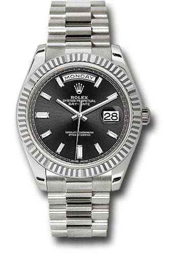 Rolex White Gold Day-Date 40 - 2021 - Fluted Bezel - Black Baguette Diamond Dial - President Bracelet - 228239