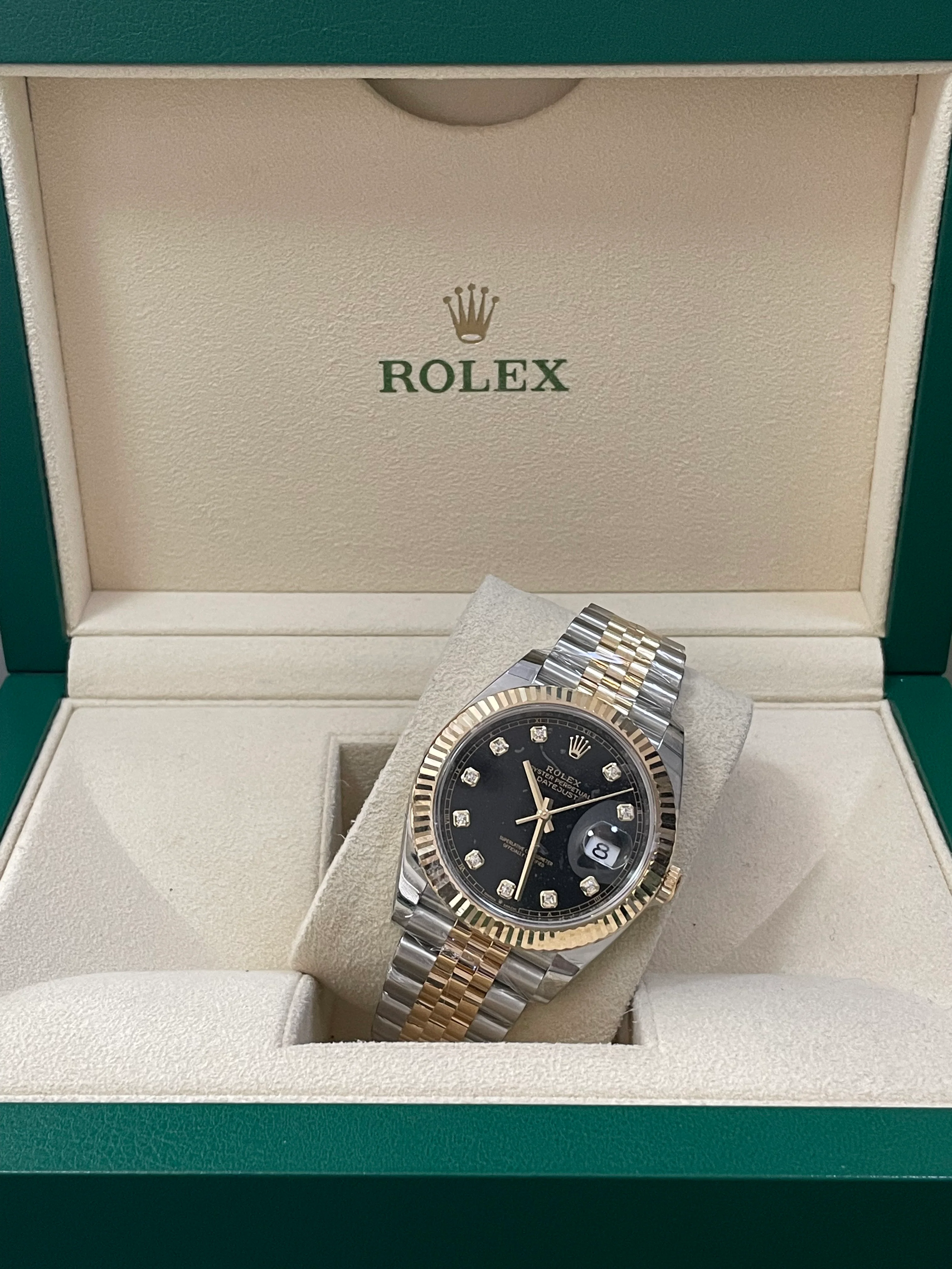 Rolex Steel and Yellow Gold Datejust 41  - 2023 - Fluted Bezel - Black Diamond Dial - Jubilee Bracelet - 126333