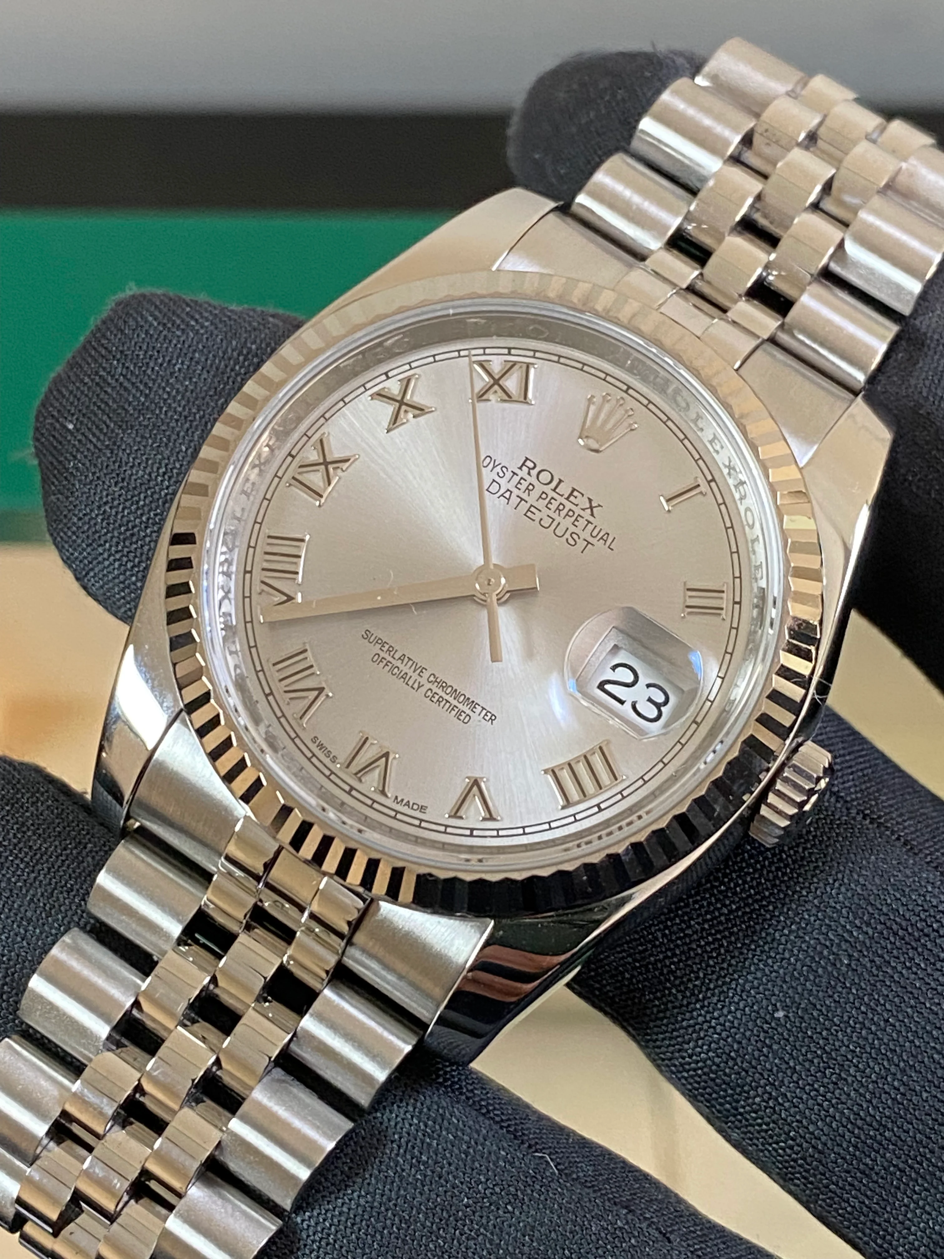 Rolex Steel Datejust 36 - 2016 - Fluted Bezel - Rhodium Roman Dial - Jubilee Bracelet - 116234