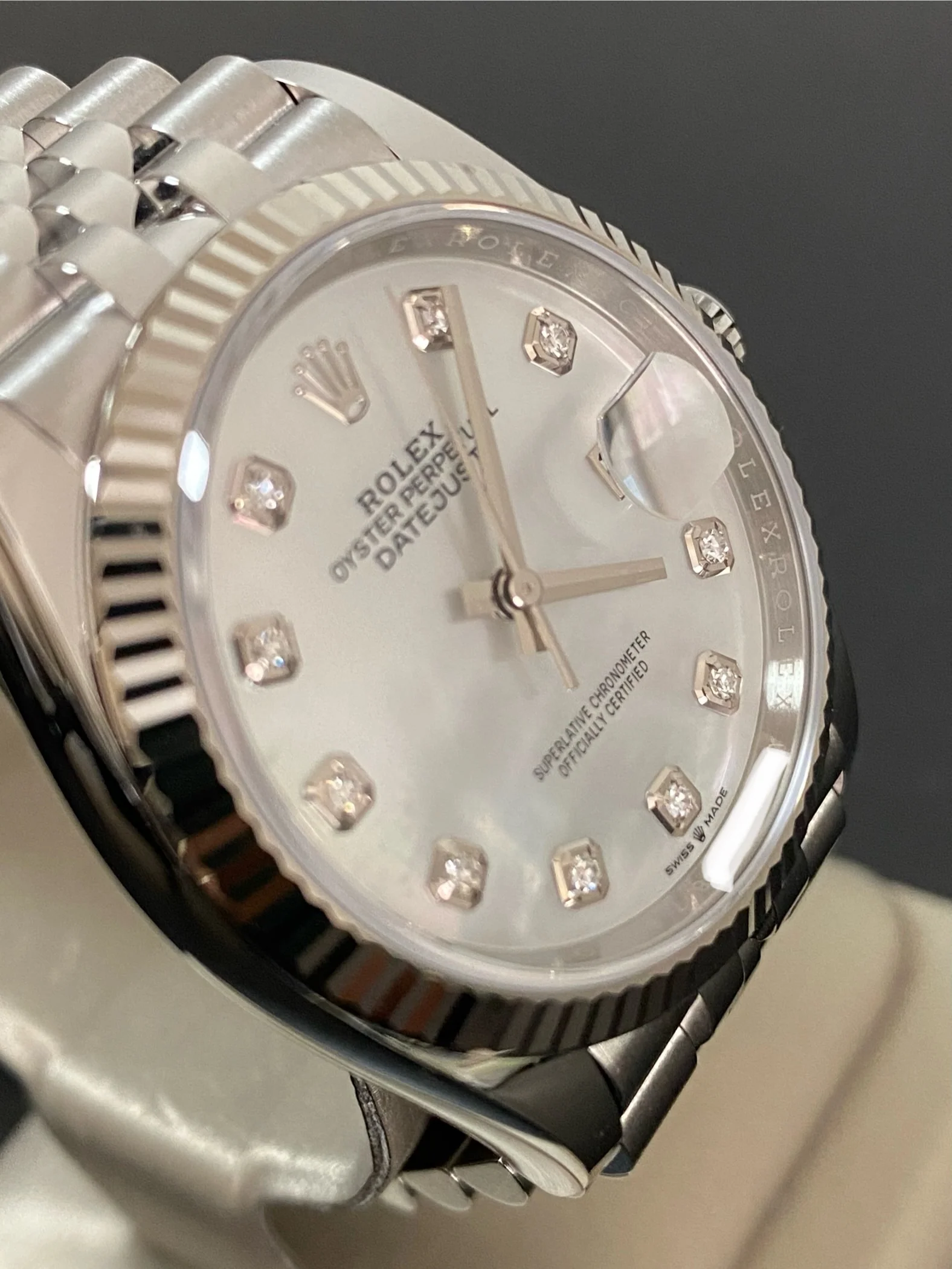 Rolex Steel Datejust 36 - 2024 - Fluted Bezel - Mother-of-Pearl Diamond Dial - Jubilee Bracelet - 126234 *FULL SET*