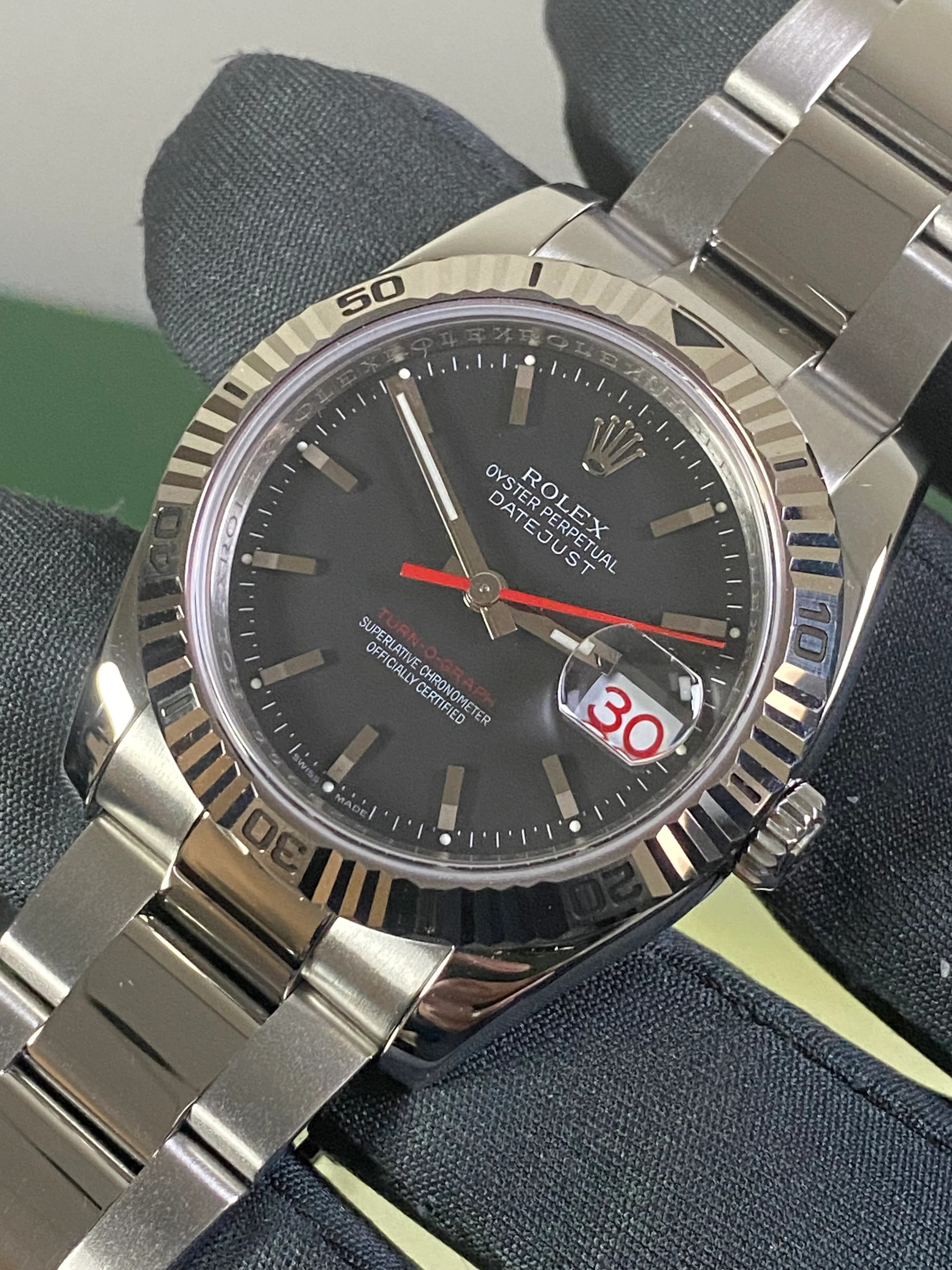Rolex Steel Datejust 36 Turn-O-Graph - F Serial - Fluted Bezel - Black Index Dial - Oyster Bracelet - 116264