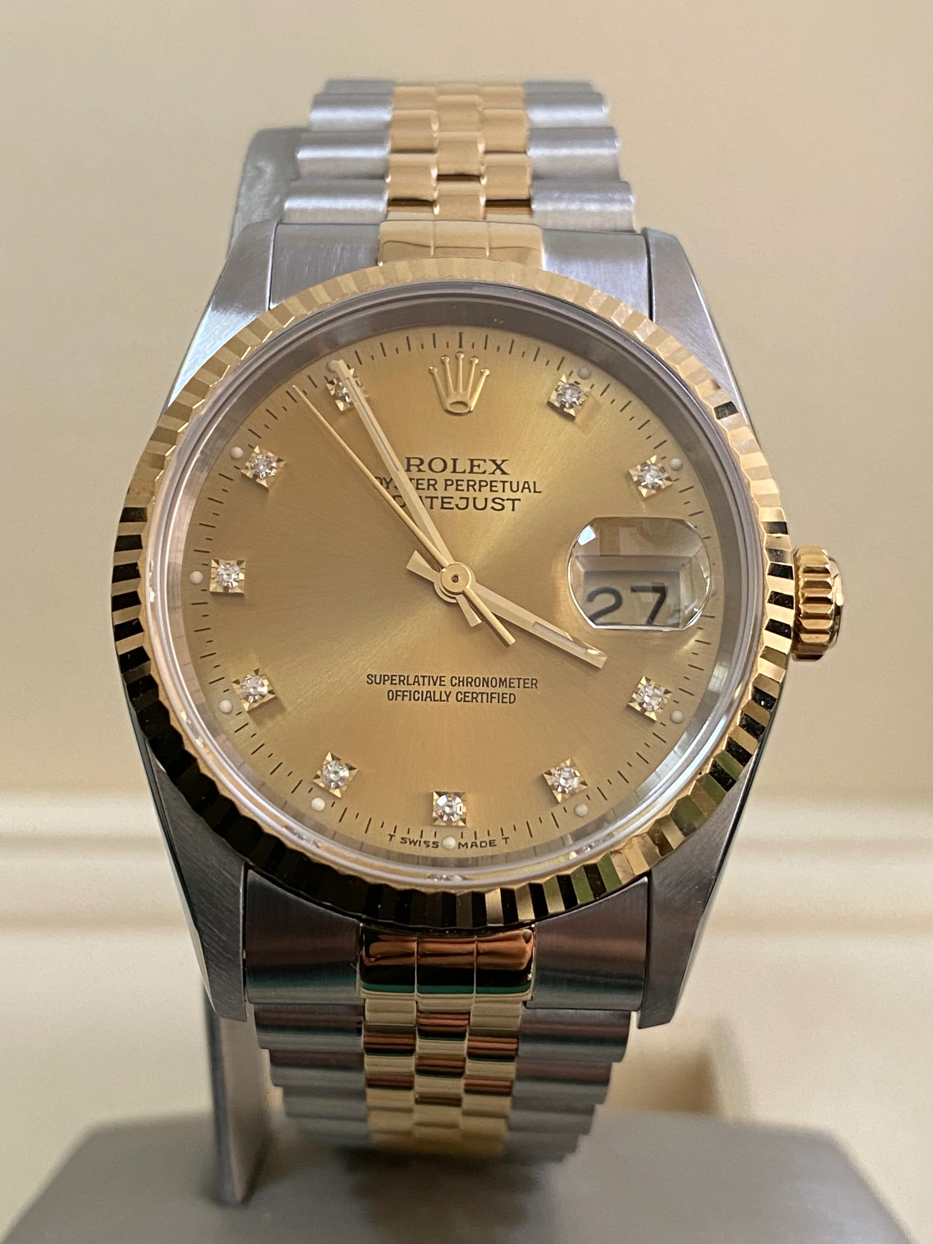 Rolex Steel and Yellow Gold Datejust 36 - Fluted Bezel - Factory Diamond Dial - Jubilee Bracelet - 16233