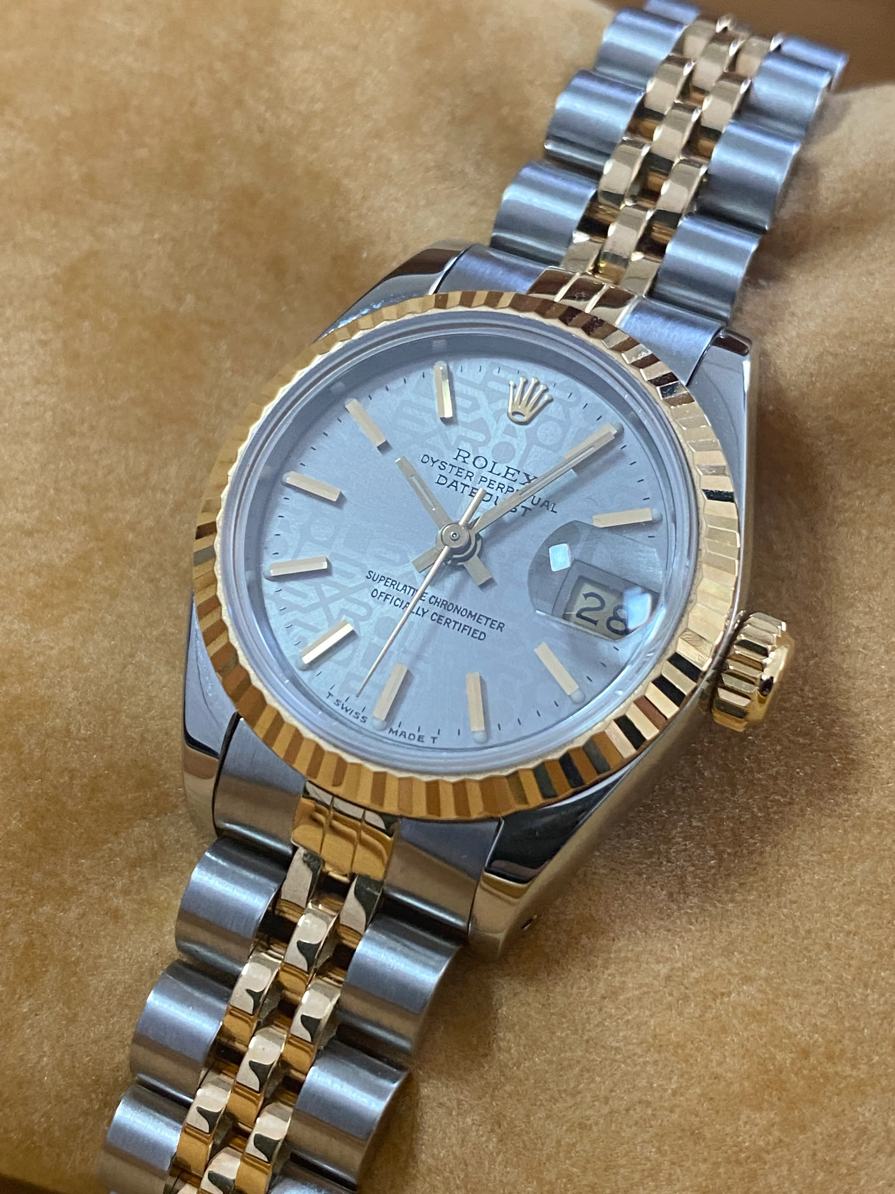 Rolex Steel and Yellow Gold Lady-Datejust - L serial - Fluted Bezel - Grey Index Dial - Jubilee Bracelet - 69173