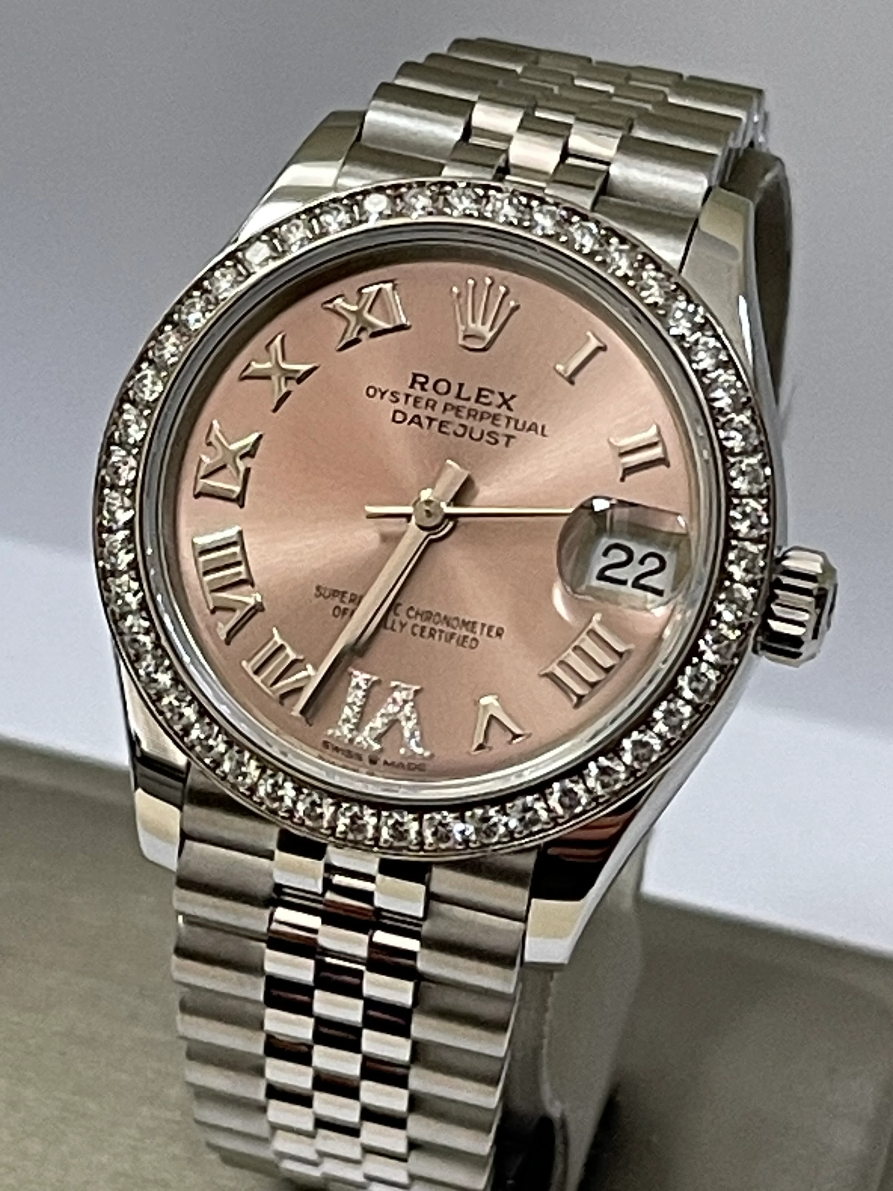 Rolex Steel and White Gold Datejust 31 - 2023 - Diamond Bezel - Pink Diamond Dial - Jubilee Bracelet - 278384RBR