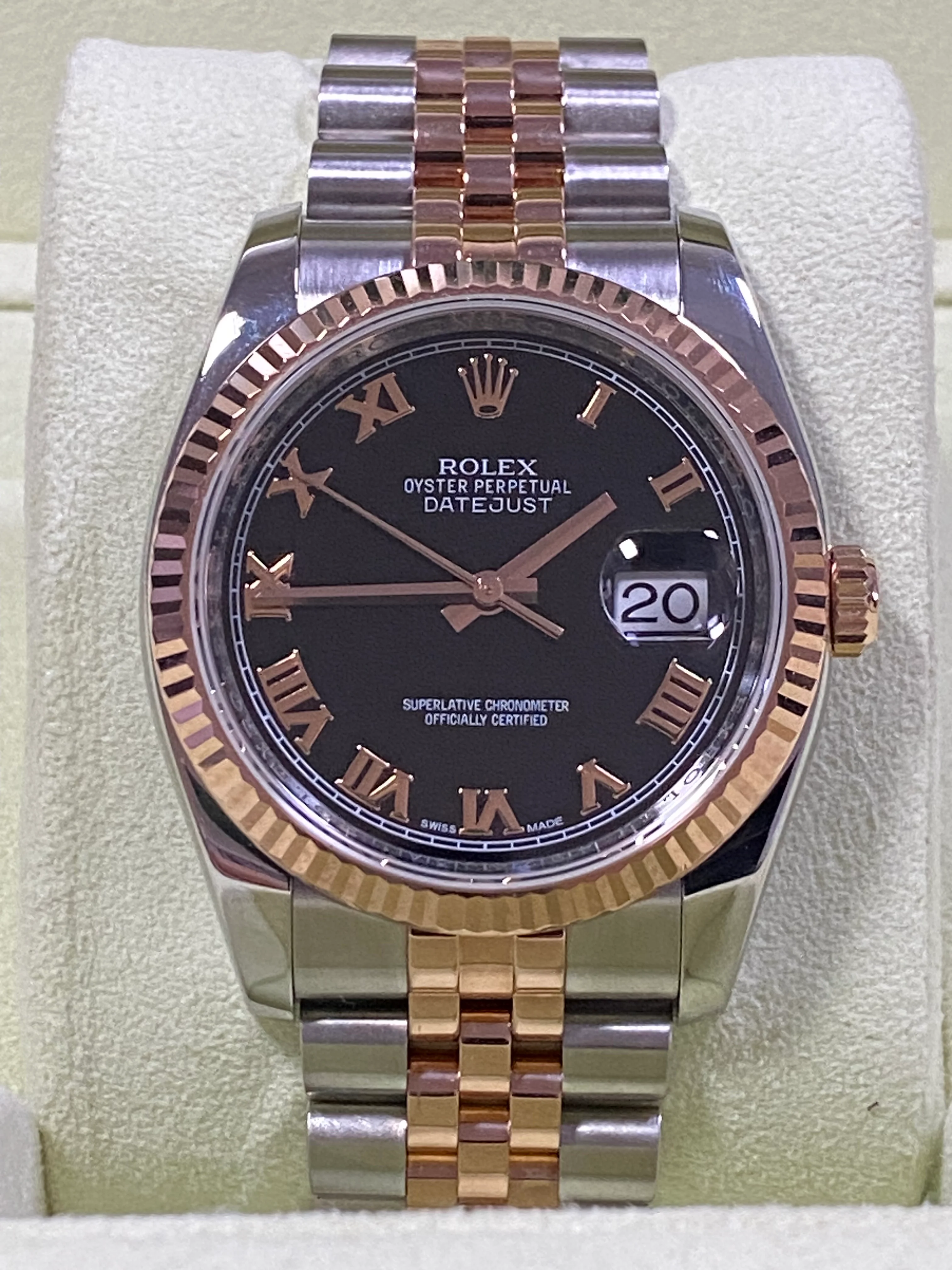 Rolex Steel and Everose Gold Datejust 36 - Fluted Bezel - Black Roman Dial - Jubilee Bracelet - 116231