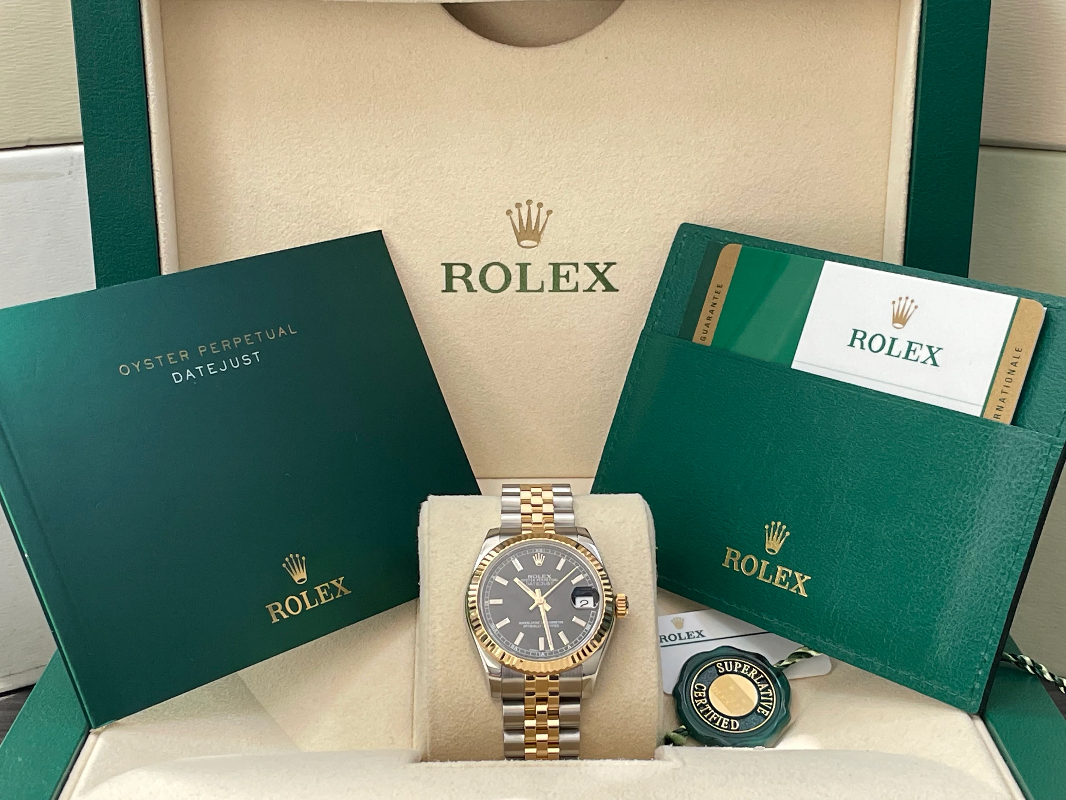 Rolex Steel and Yellow Gold Datejust 31 - 2016 - Fluted Bezel - Black Index Dial - Jubilee Bracelet - 178273
