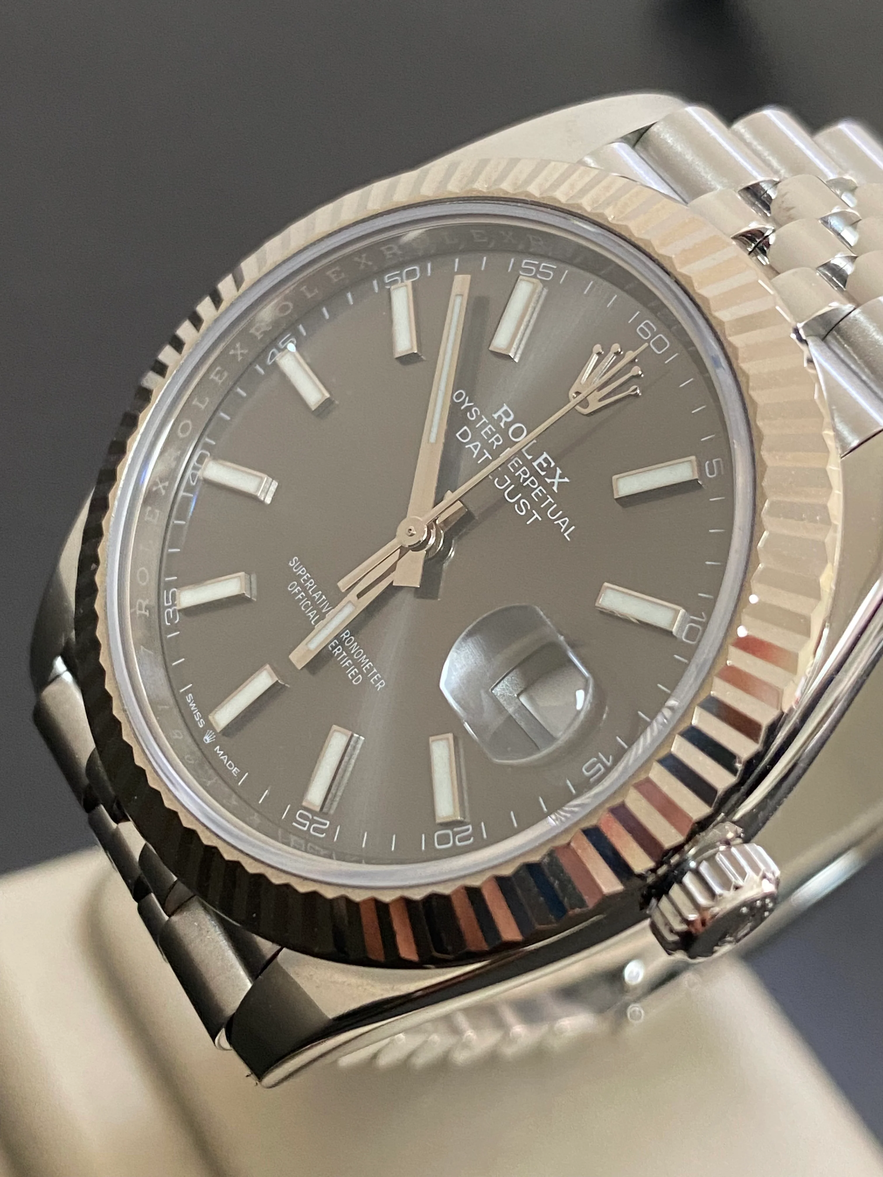 Rolex Steel and White Gold Datejust 41 - 2020 - Fluted Bezel - Dark Rhodium Dial - Jubilee Bracelet - 126334 *FULL SET*