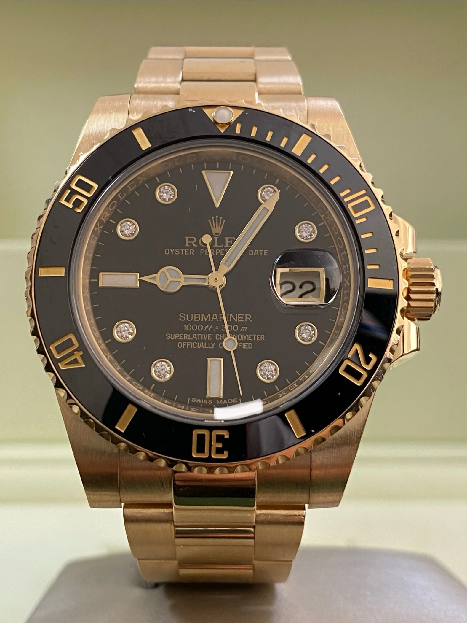 Rolex Yellow Gold Submariner Date - 2014 - Black Bezel - Diamond Dial - 116618LN *FULL SET*