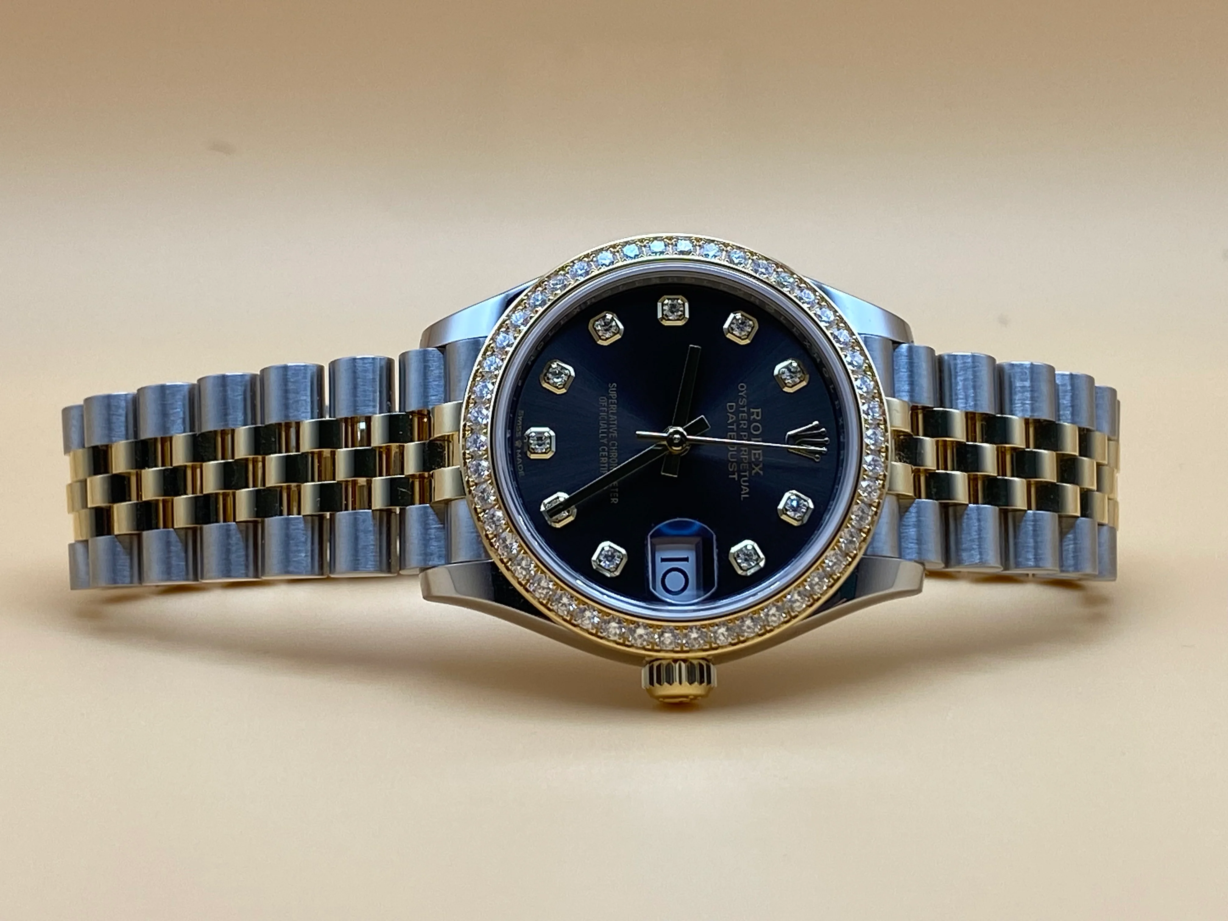 Rolex Steel and Yellow Gold Datejust 31 - 2023 - Diamond Bezel - Dark Grey Diamond Dial - Jubilee Bracelet - 278383RBR