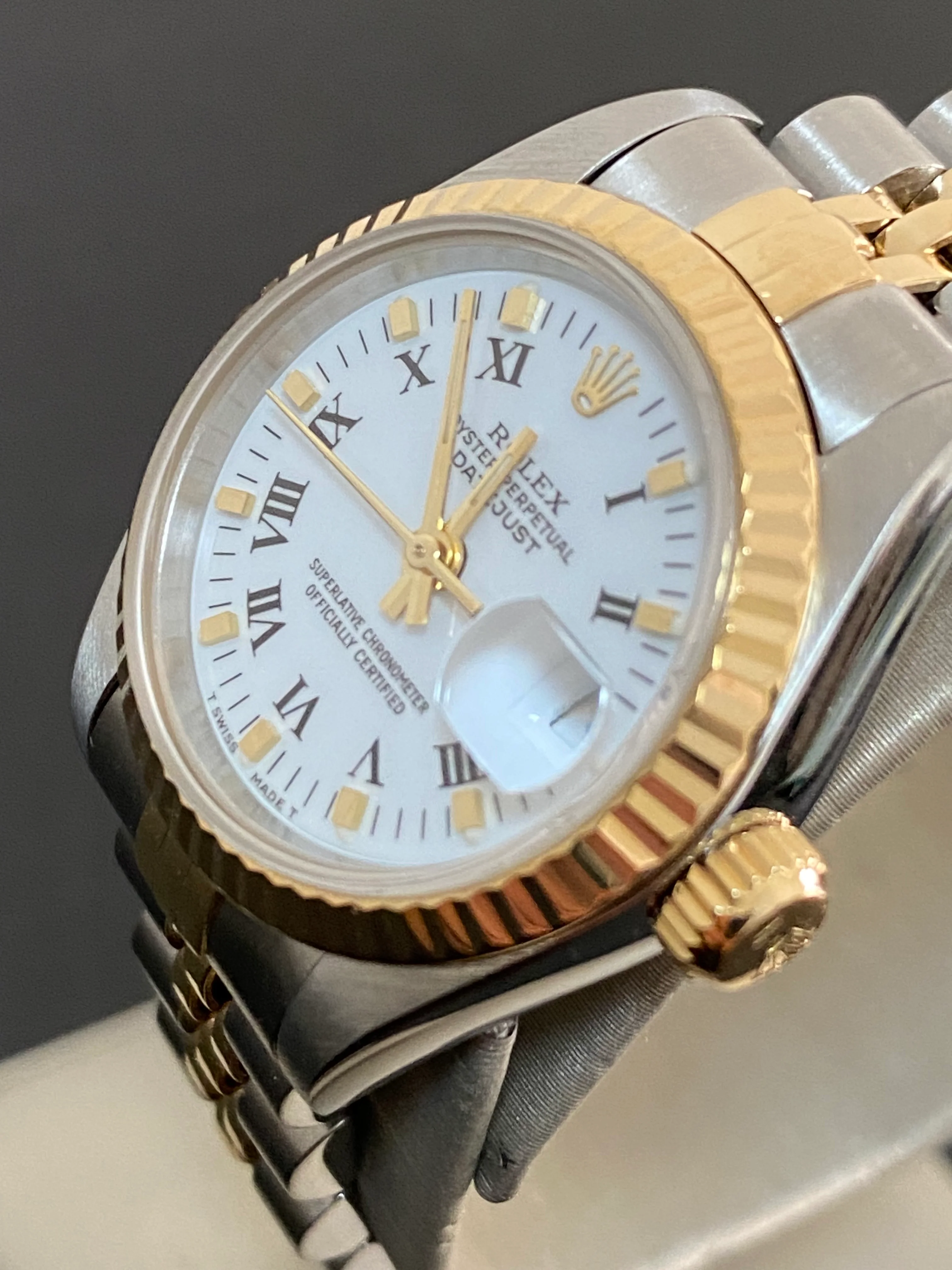 Rolex Steel and Yellow Gold Lady-Datejust - W serial - Fluted Bezel - White Roman Dial - Jubilee Bracelet - 69173 *FULL SET*