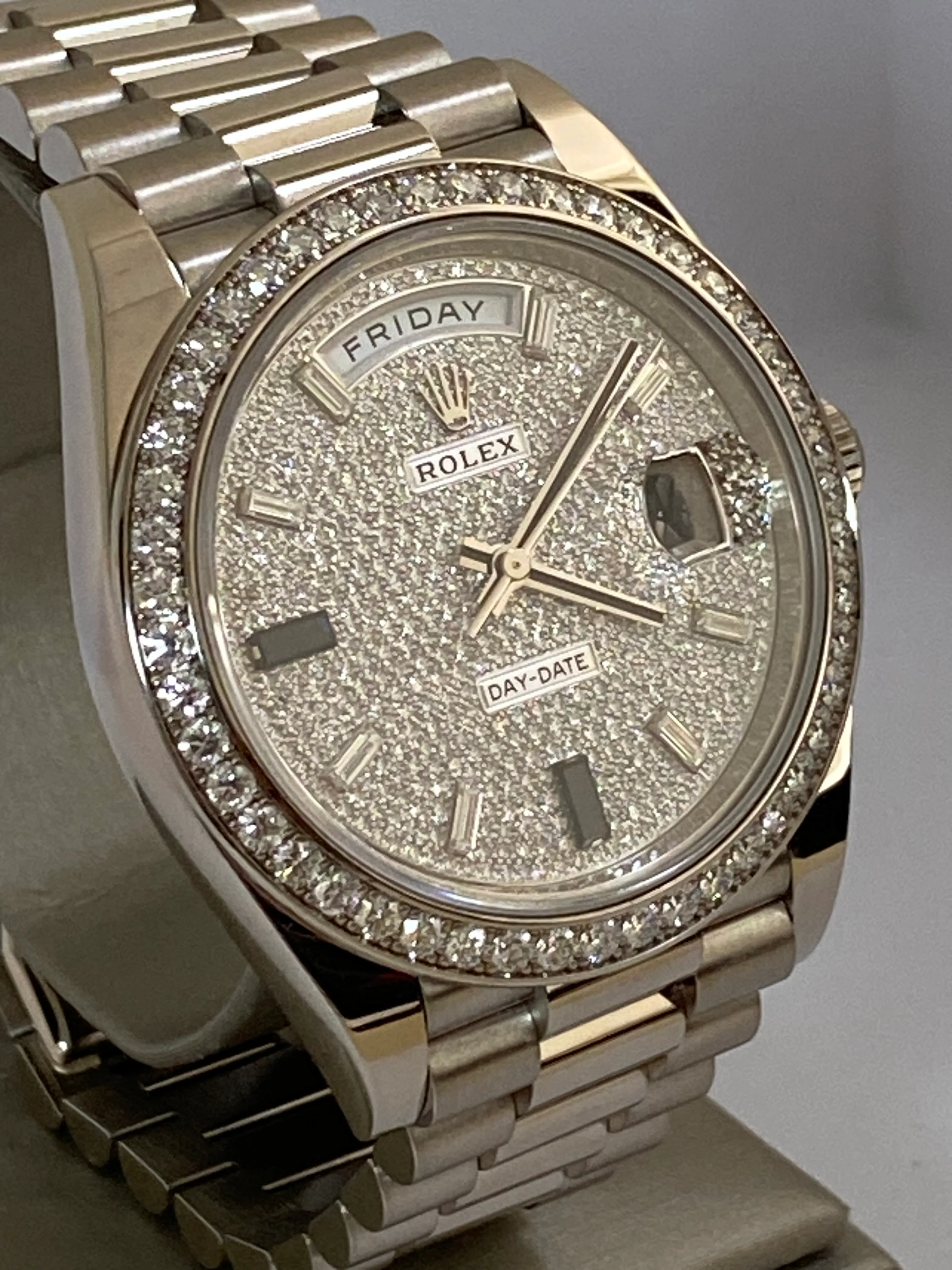 Rolex White Gold Day-Date 40 - 2023 - Diamond Bezel - Paved Diamond Baguette Dial - President Bracelet - 228349RBR *COMPLETE SET*