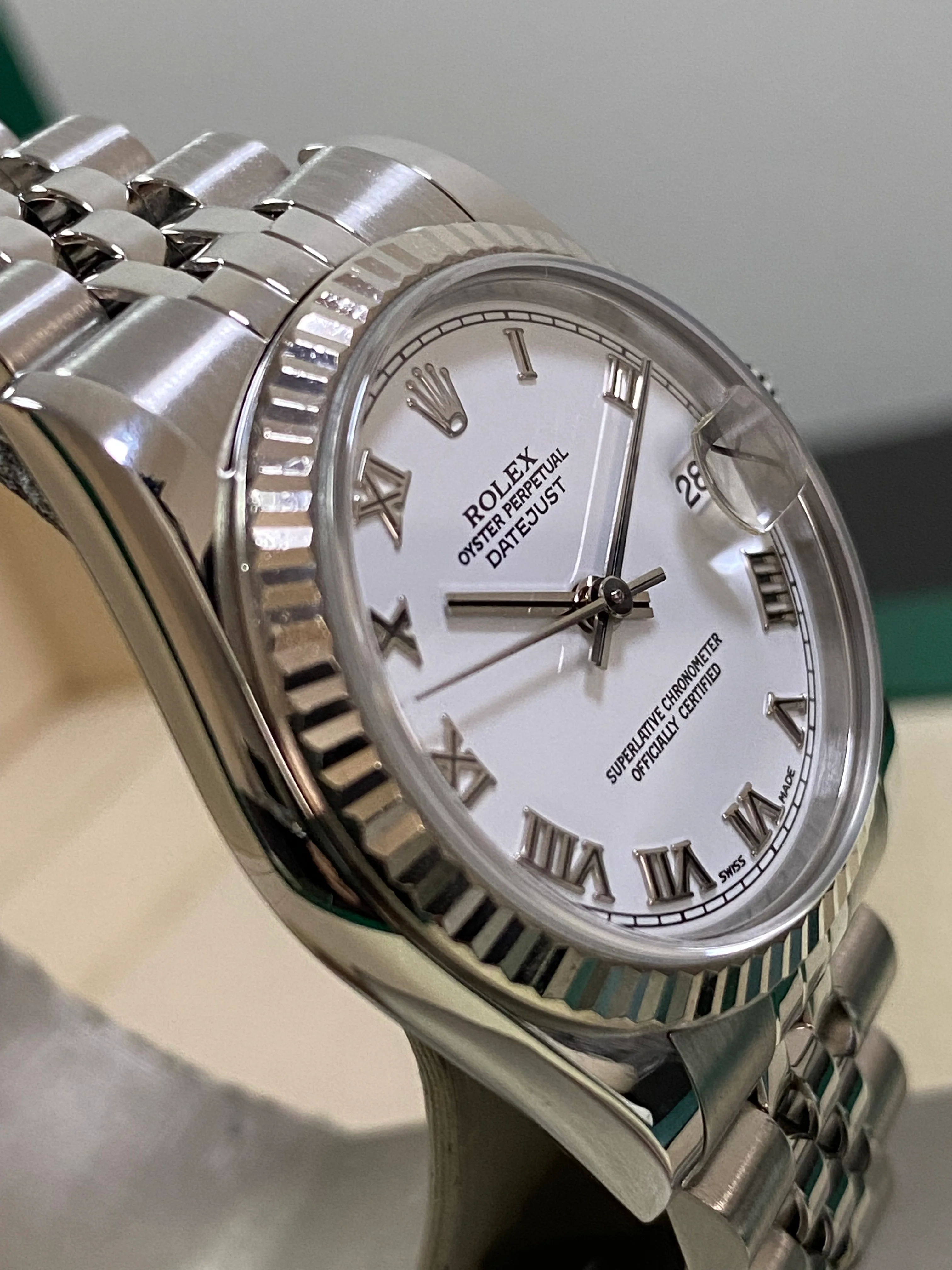 Rolex Steel White Gold Datejust 31 - F Serial - Fluted Bezel - White Roman Dial - Jubilee Bracelet - 78274