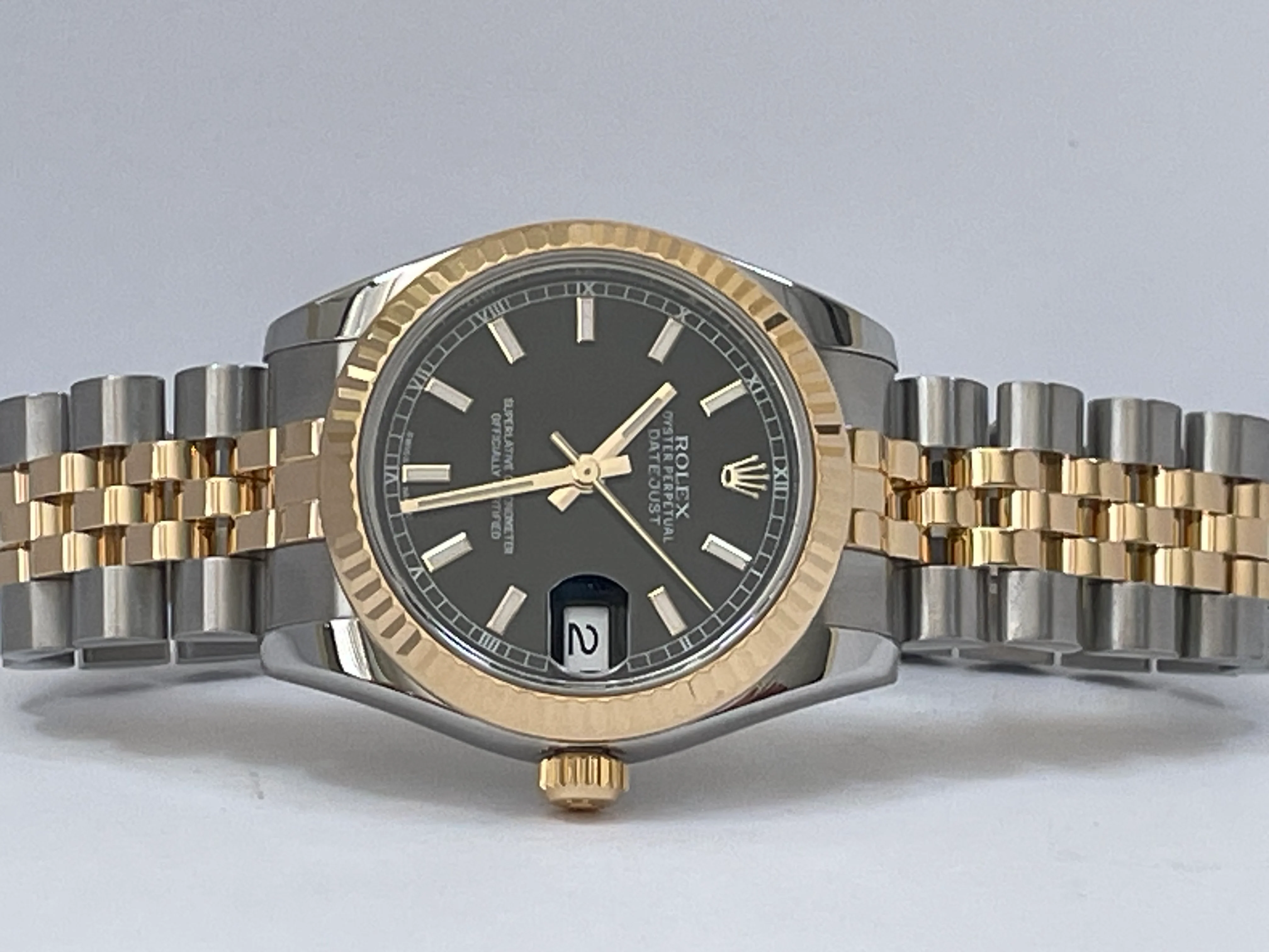 Rolex Steel and Yellow Gold Datejust 31 - 2016 - Fluted Bezel - Black Index Dial - Jubilee Bracelet - 178273