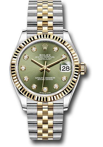 Rolex Steel and Yellow Gold Datejust 31 - 2022 - Fluted Bezel - Olive Green Diamond Dial - Jubilee Bracelet - 278273