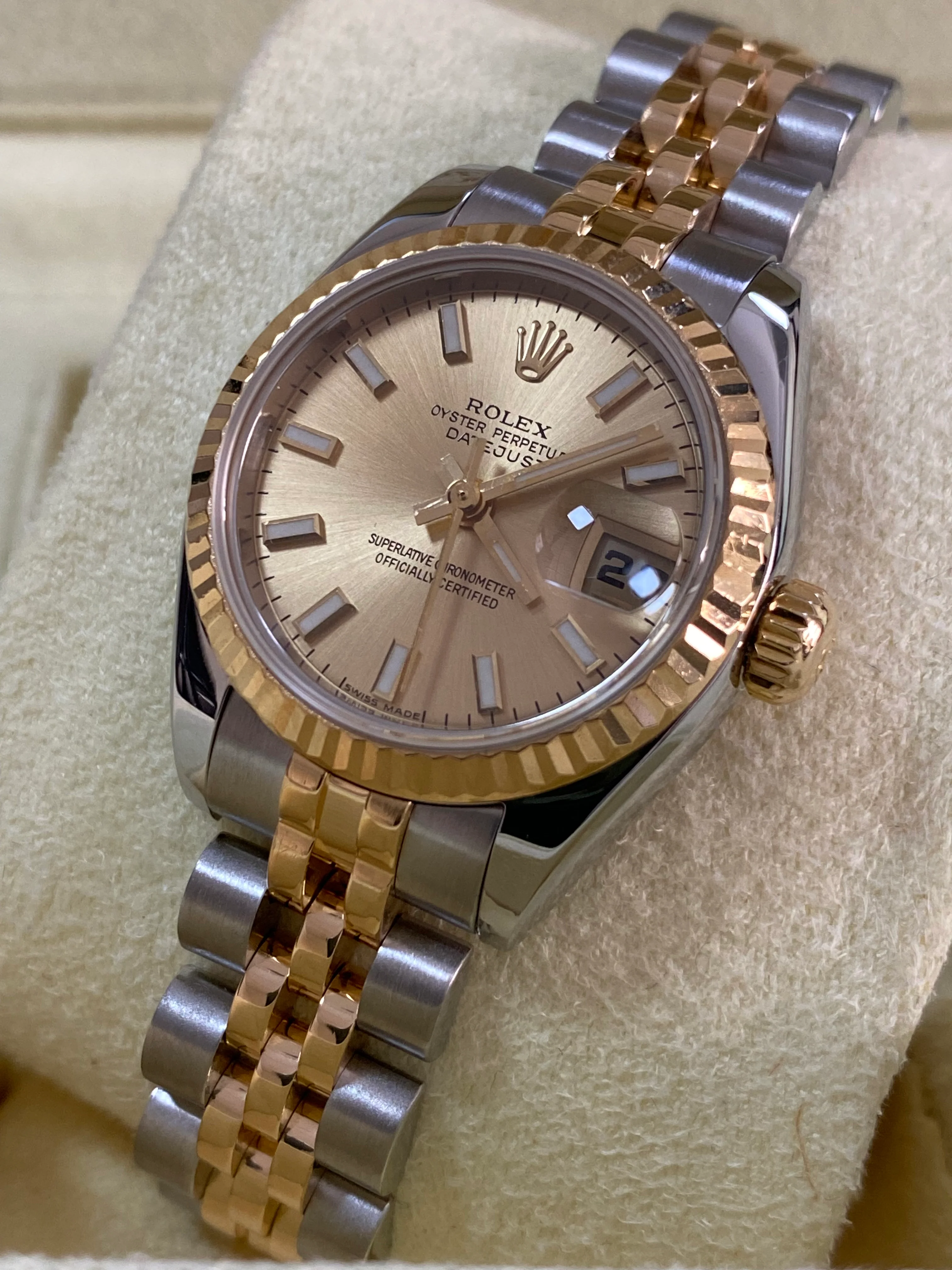 Rolex Yellow Gold and Steel Lady-Datejust -  D serial - Fluted Bezel - Champagne Index Dial - Jubilee Bracelet - 179173